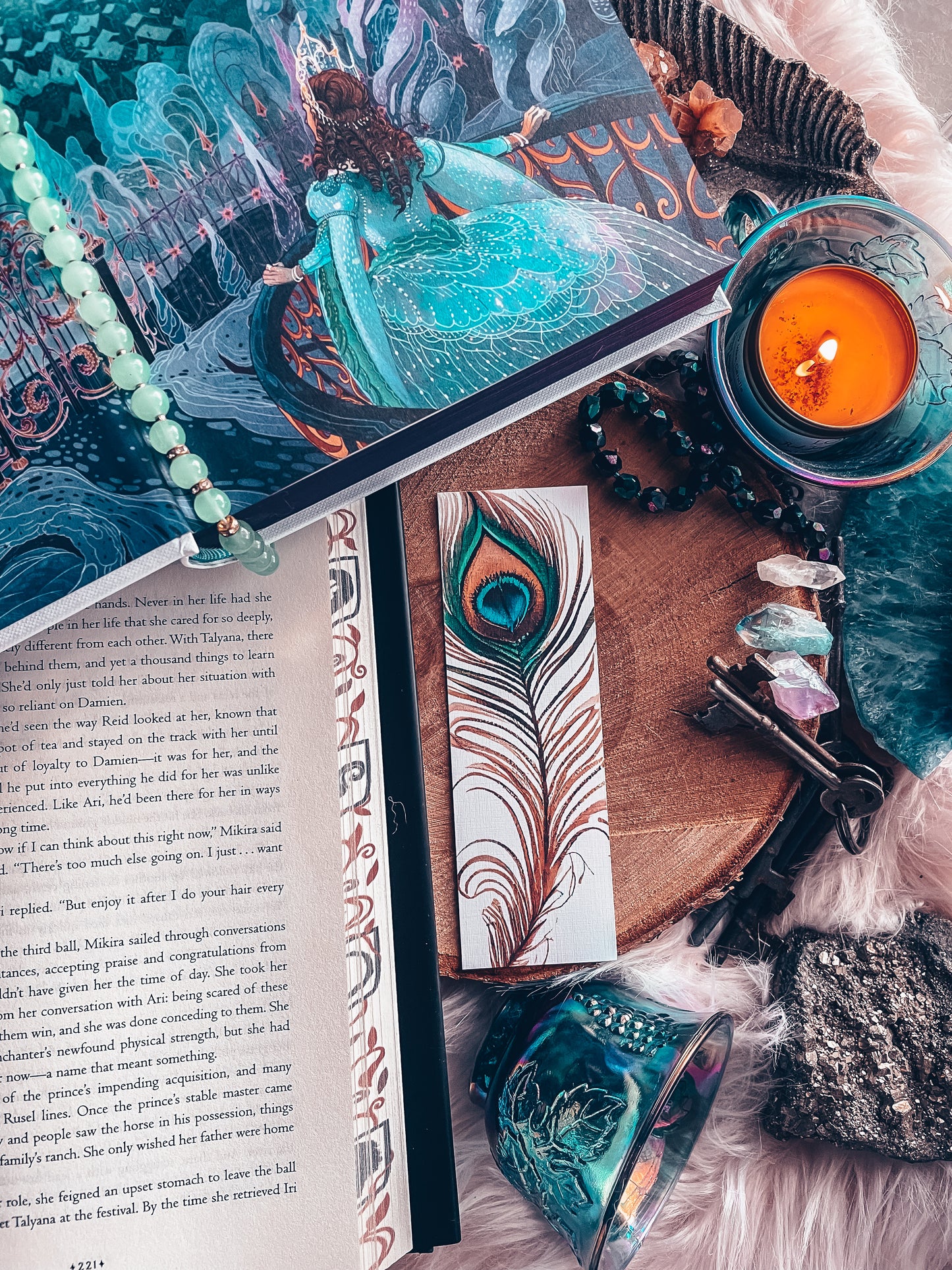 Peacock Feather Linen Bookmark