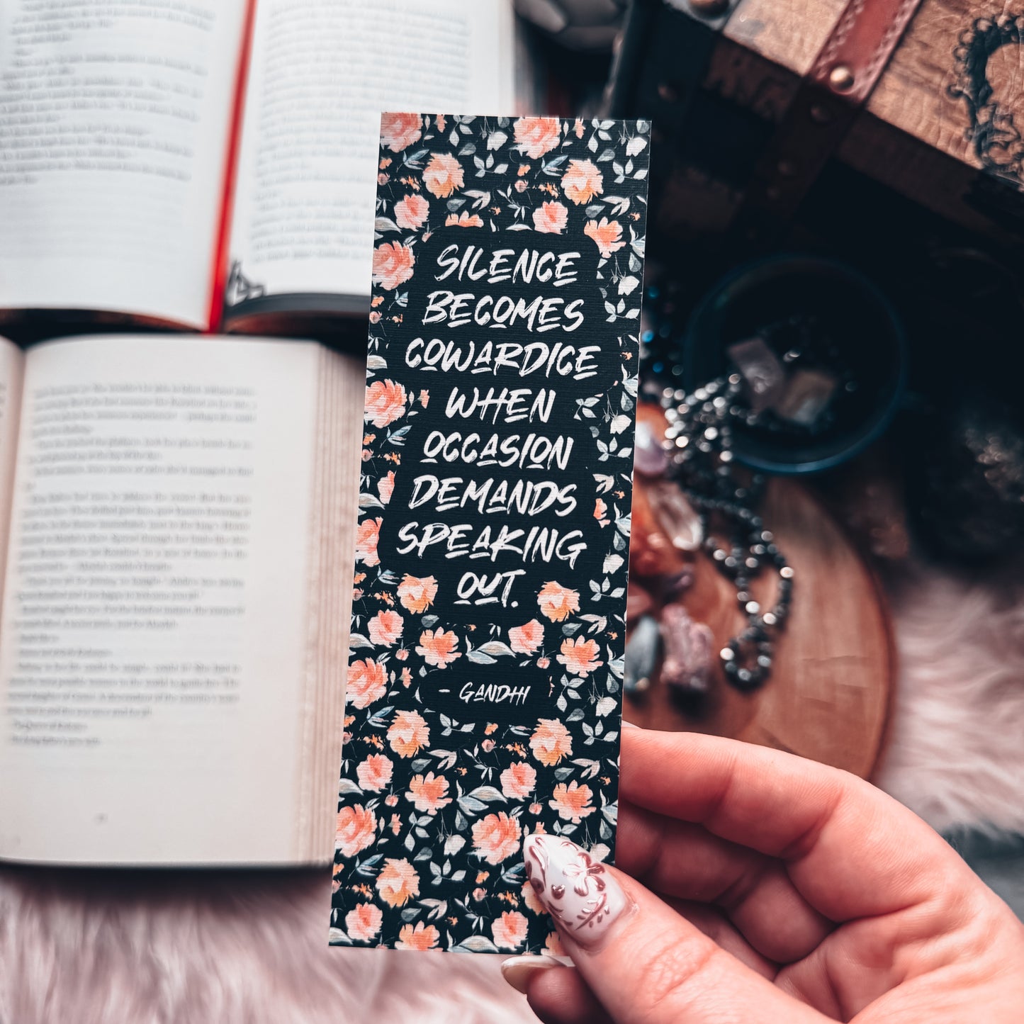 Gandhi Quote Floral Bookmark — Inspirational Gift for Book Lovers & Courageous Women