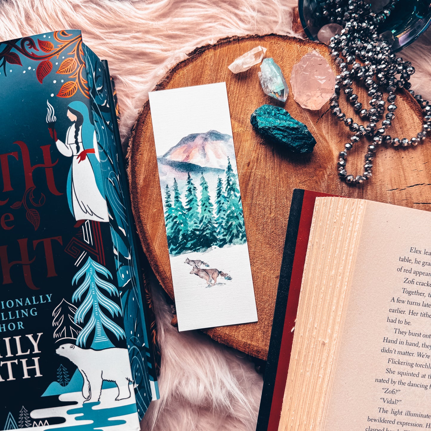 Winter Wolves Watercolor Landscape Bookmark