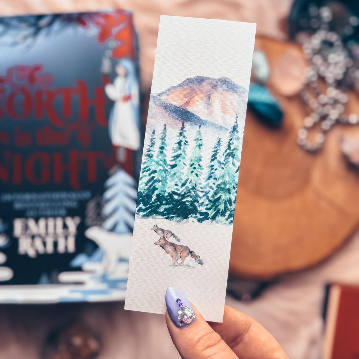 Winter Wolves Watercolor Landscape Bookmark