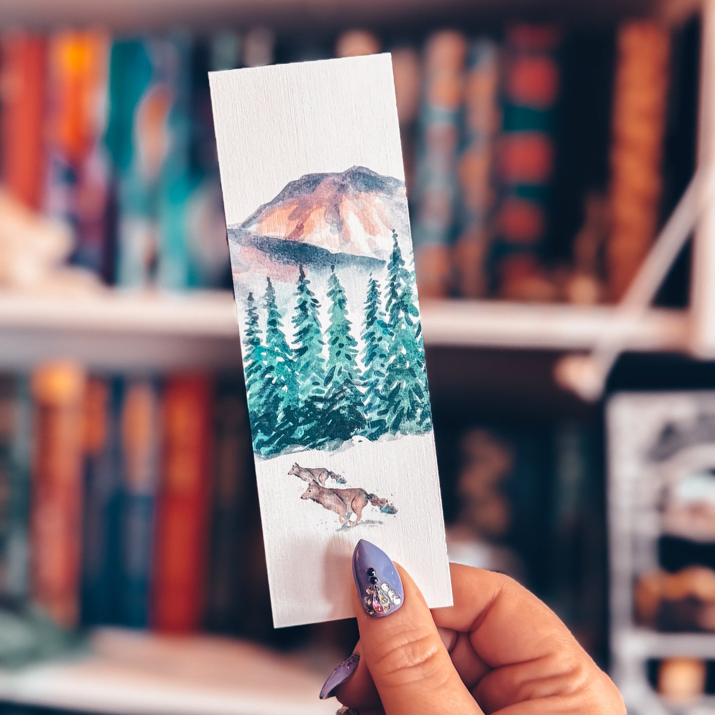 Winter Wolves Watercolor Landscape Bookmark