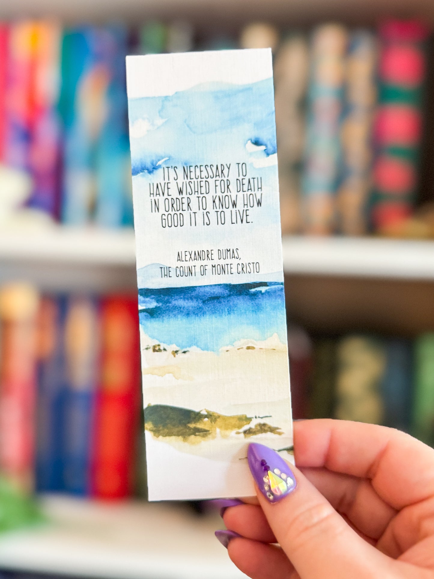 Classic Quote Bookmark, The Count of Monte Cristo Ocean Watercolor, Quotes about Hope, Alexandre Dumas Literary Print
