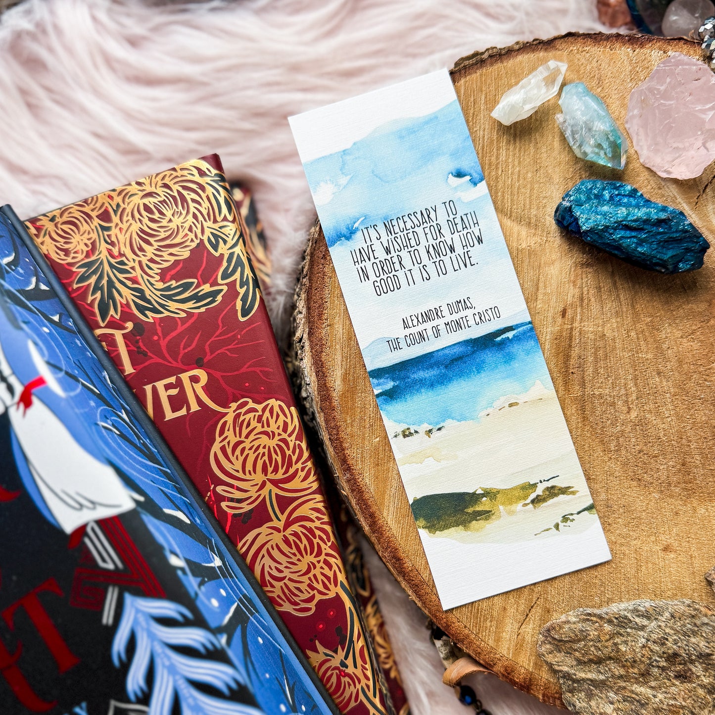 Classic Quote Bookmark, The Count of Monte Cristo Ocean Watercolor, Quotes about Hope, Alexandre Dumas Literary Print