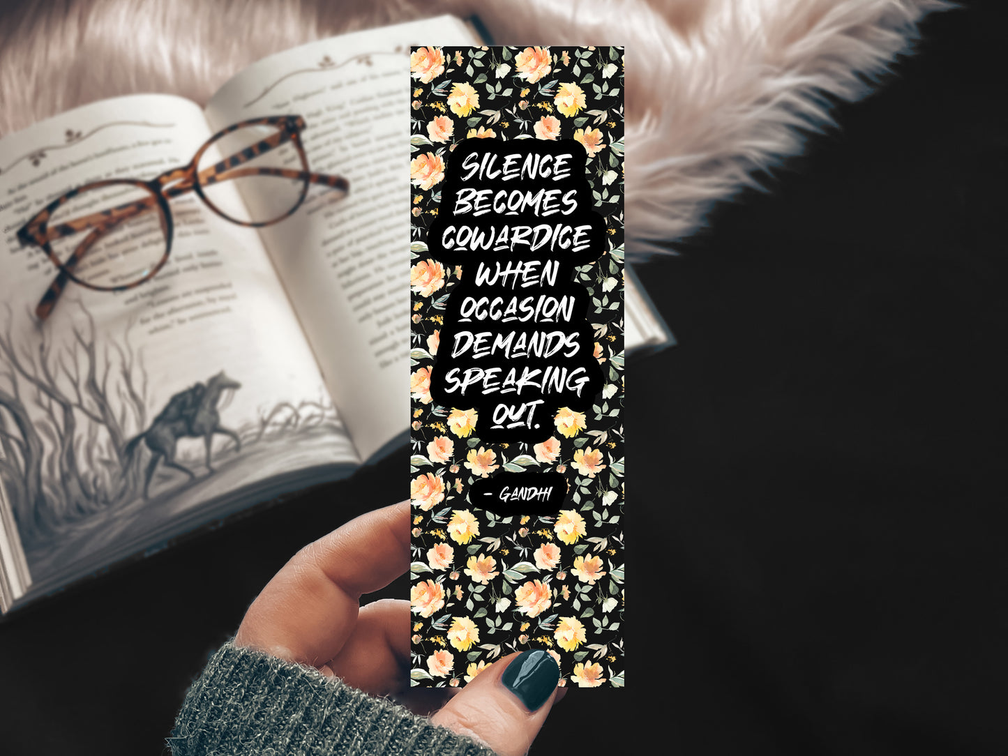 Gandhi Quote Floral Bookmark — Inspirational Gift for Book Lovers & Courageous Women