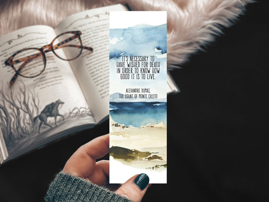 Classic Quote Bookmark, The Count of Monte Cristo Ocean Watercolor, Quotes about Hope, Alexandre Dumas Literary Print