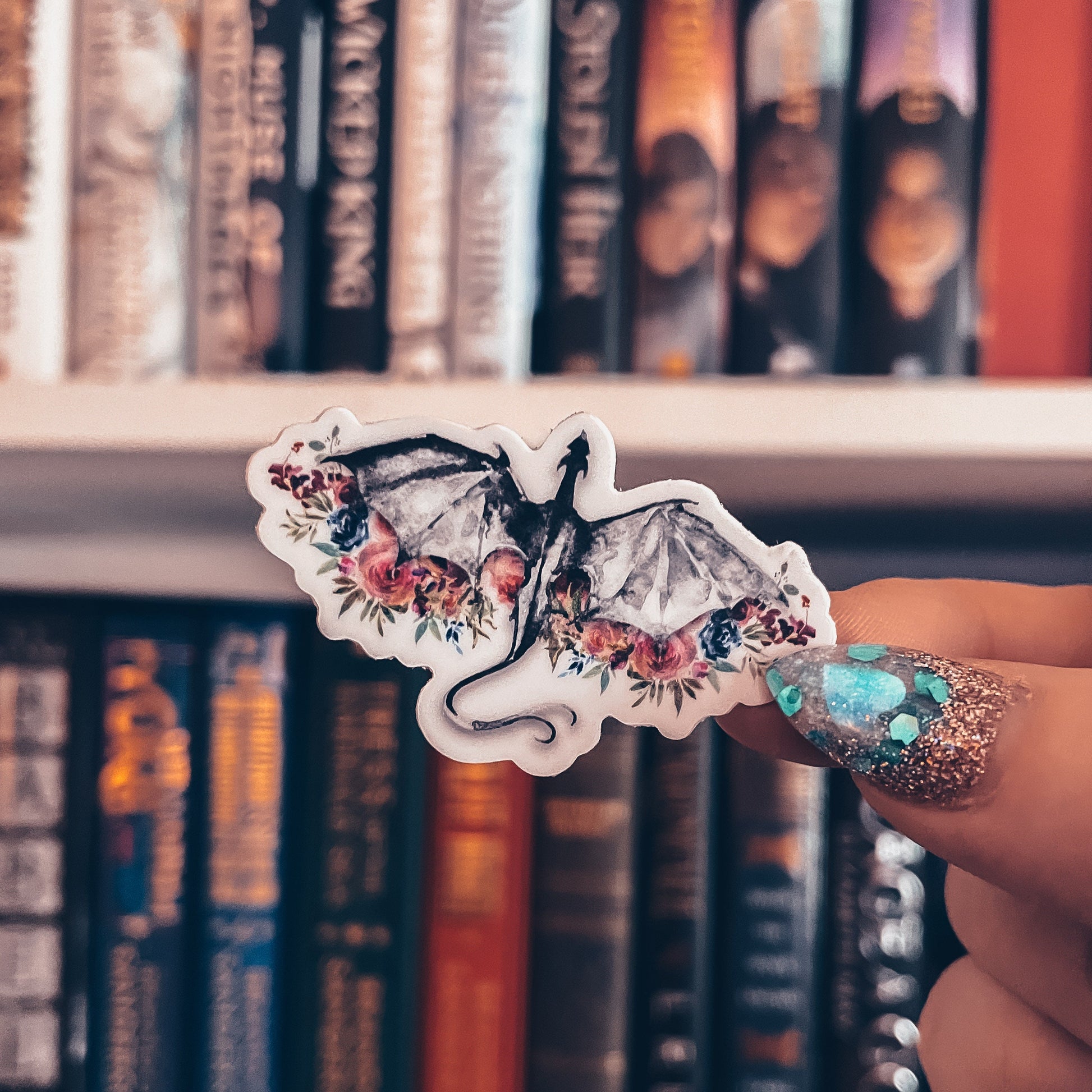 Black Dragon Floral Vinyl Sticker, Dragon in the Wildflowers Sticker for Fantasy Reader, Waterproof Kindle Sticker