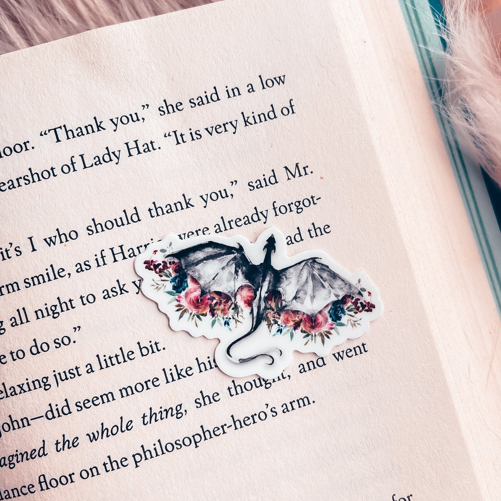 Black Dragon Floral Vinyl Sticker, Dragon in the Wildflowers Sticker for Fantasy Reader, Waterproof Kindle Sticker