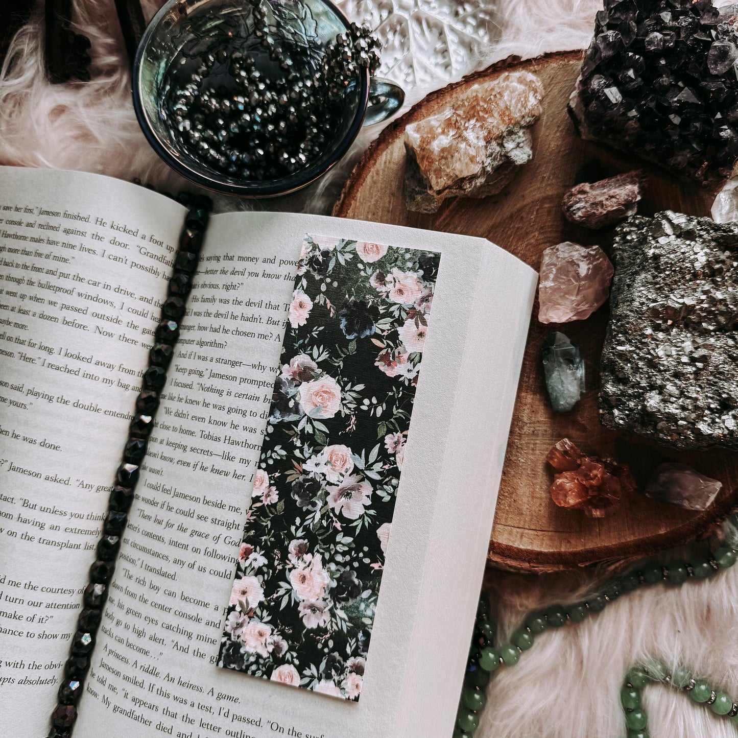 Flowers Bookmark, Gift for Reader Girly Bookmarks, Cozy Romance Reader Gift for Her, Moody Blooms Gift for Sister Linen Pretty Girl Gift
