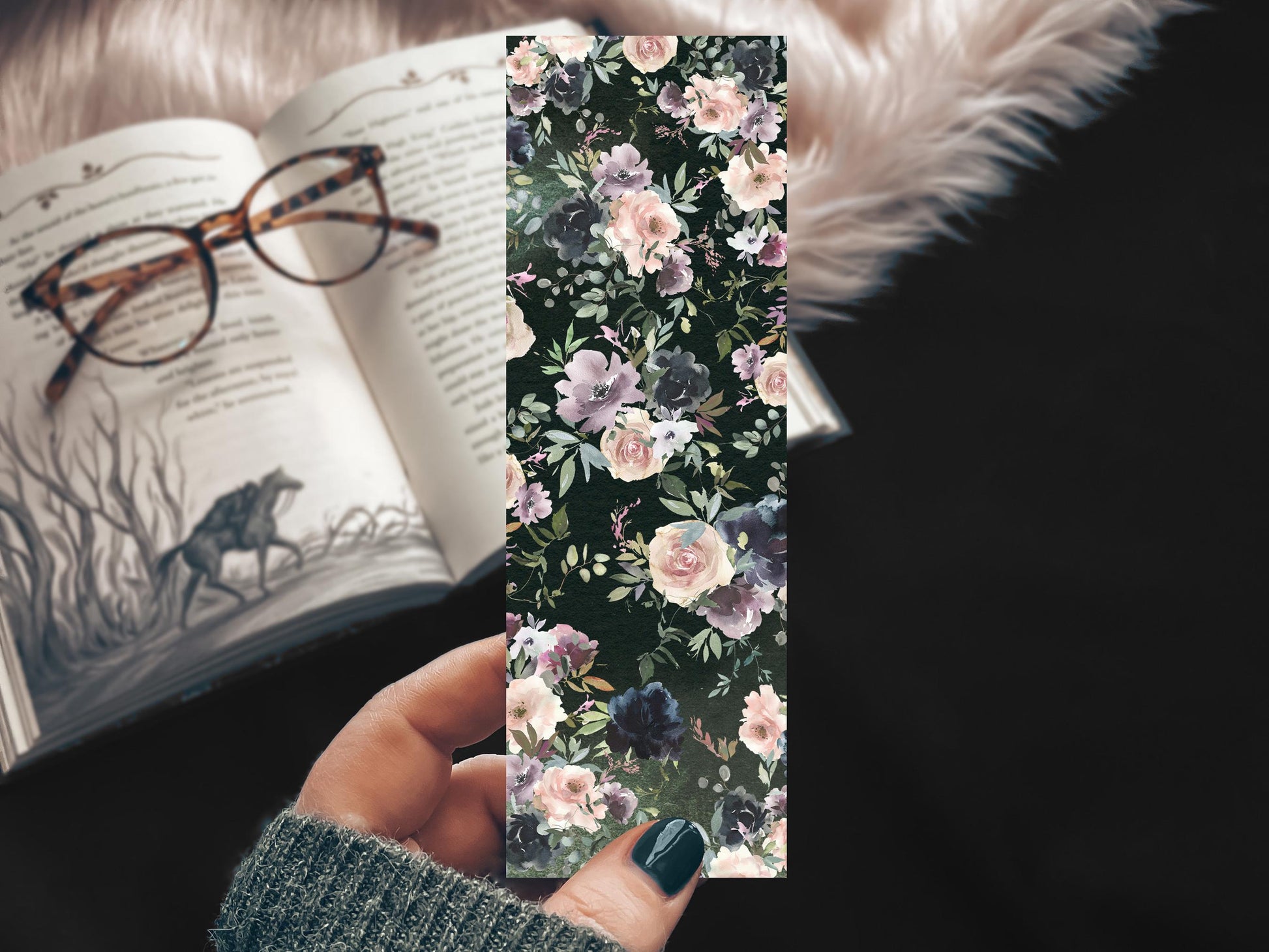 Flowers Bookmark, Gift for Reader Girly Bookmarks, Cozy Romance Reader Gift for Her, Moody Blooms Gift for Sister Linen Pretty Girl Gift