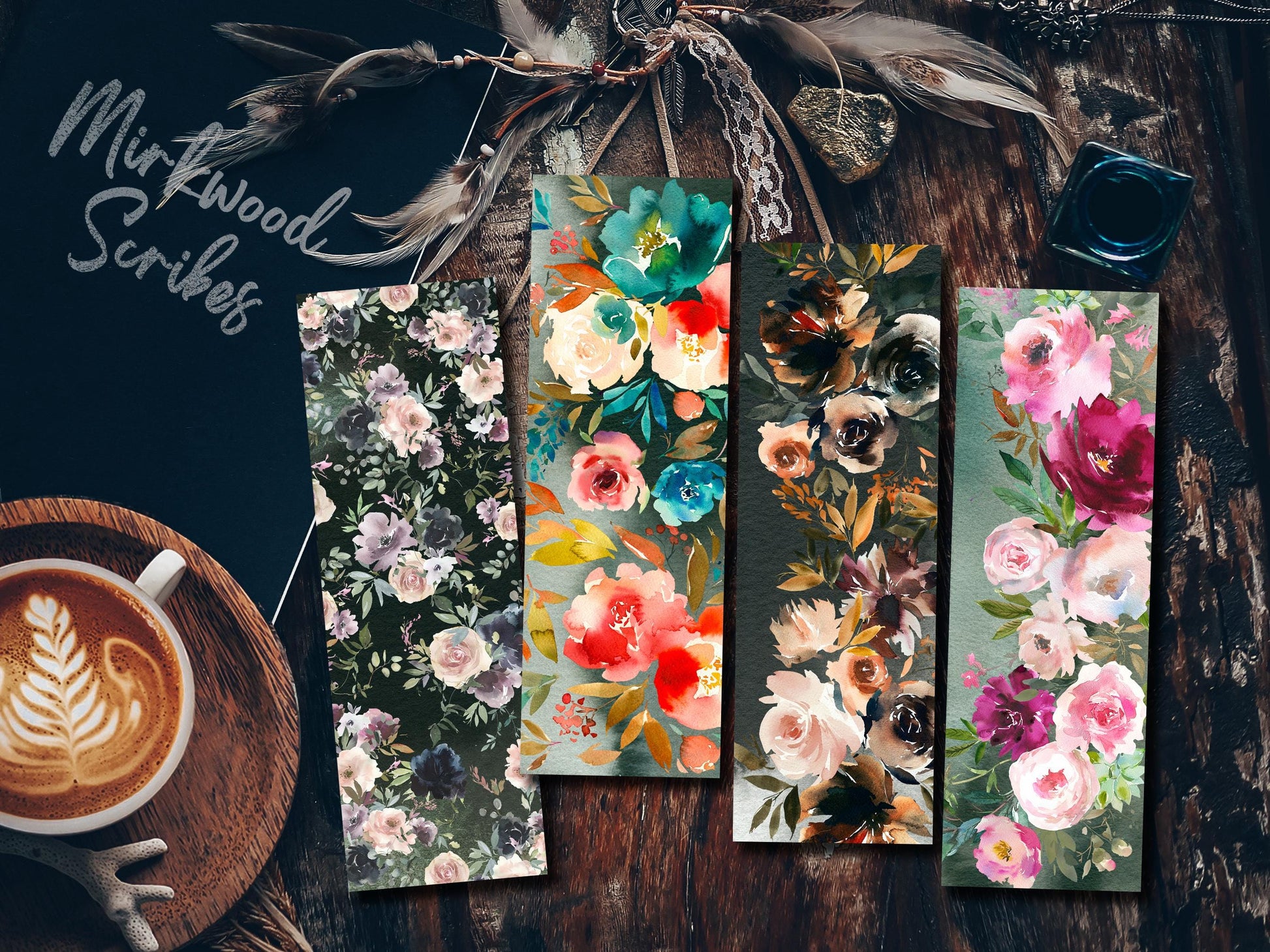 Flowers Bookmark, Gift for Reader Girly Bookmarks, Cozy Romance Reader Gift for Her, Moody Blooms Gift for Sister Linen Pretty Girl Gift