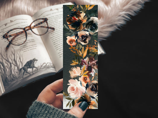 Fall Flowers Bookmark, Gift for Reader Bookmarks, Cozy Romance Reader Gift for Her, Moody Blooms Gift for Sister Linen Pretty Girl Gift