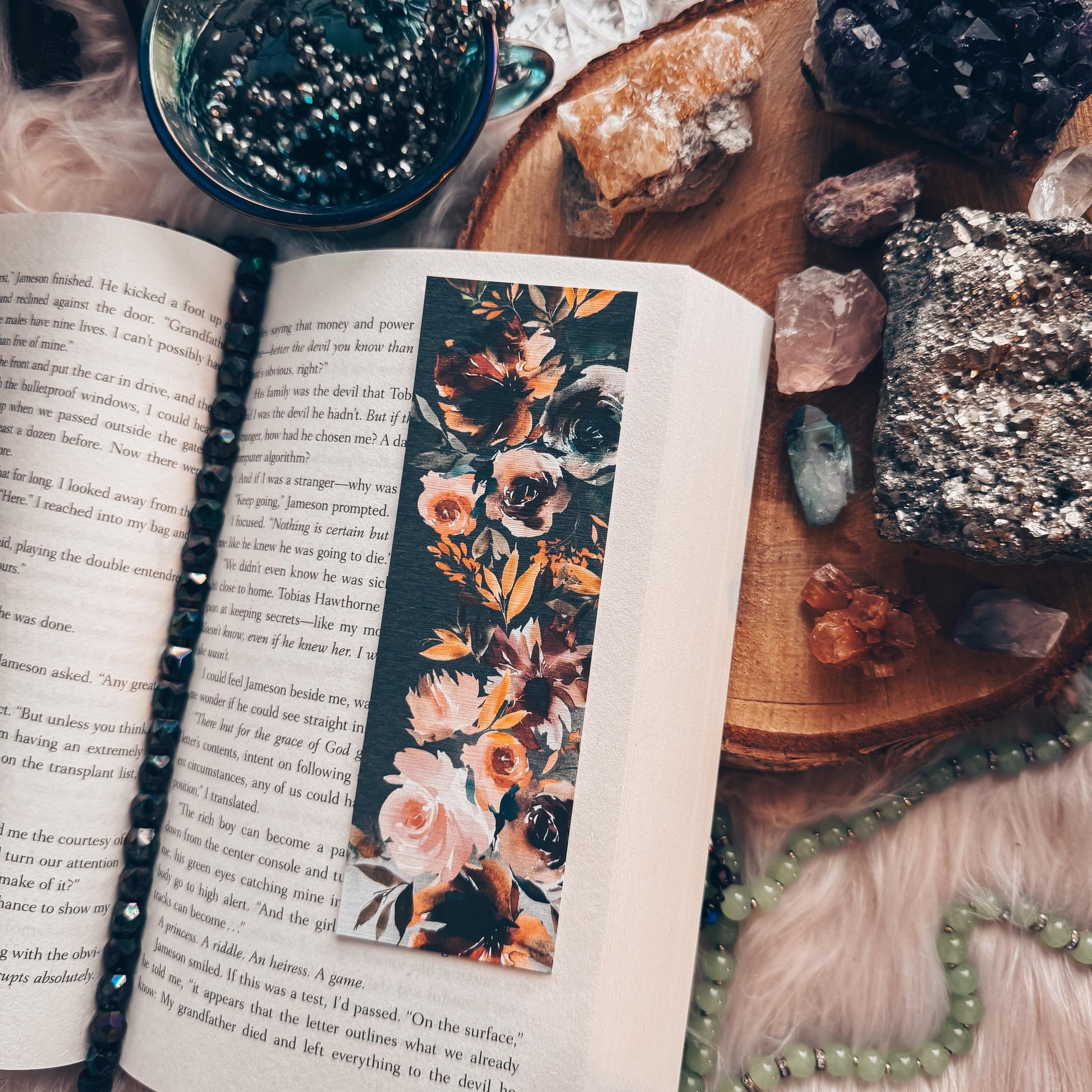 Fall Flowers Bookmark, Gift for Reader Bookmarks, Cozy Romance Reader Gift for Her, Moody Blooms Gift for Sister Linen Pretty Girl Gift