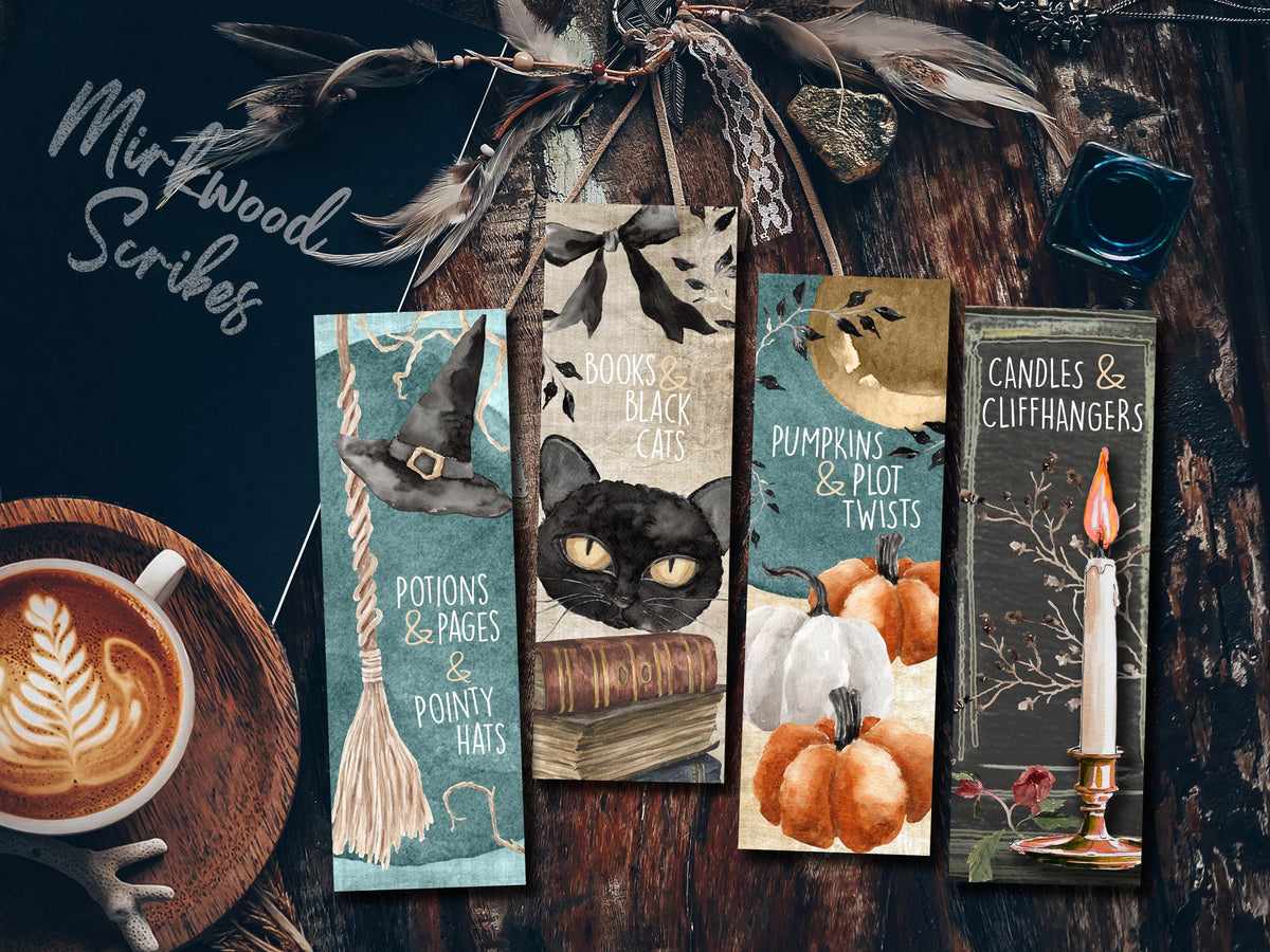 Fall Candle Watercolor Bookmark, Dark Academia Aesthetic Bookmark, Bookish Tropes for Spooky Season Reading, Autumn Gift for Bookworm
