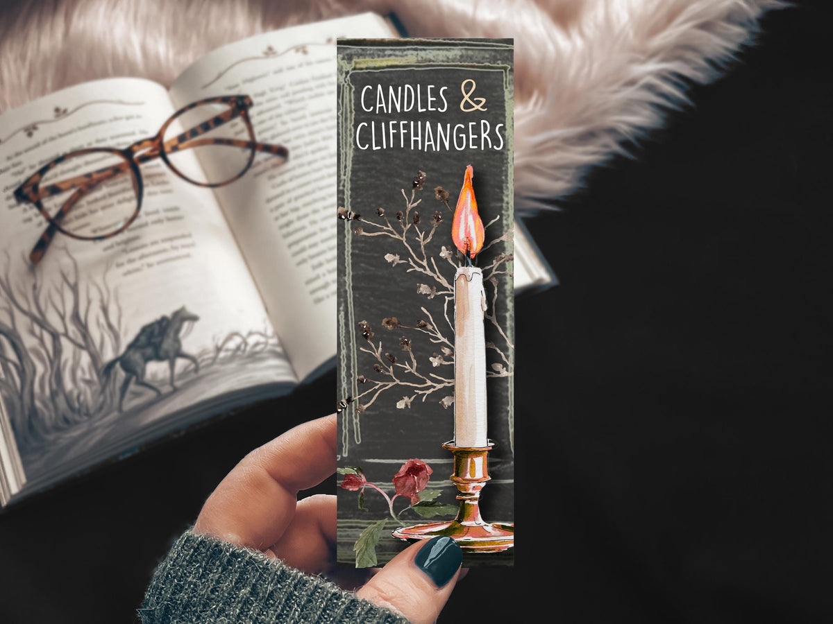 Fall Candle Watercolor Bookmark, Dark Academia Aesthetic Bookmark, Bookish Tropes for Spooky Season Reading, Autumn Gift for Bookworm