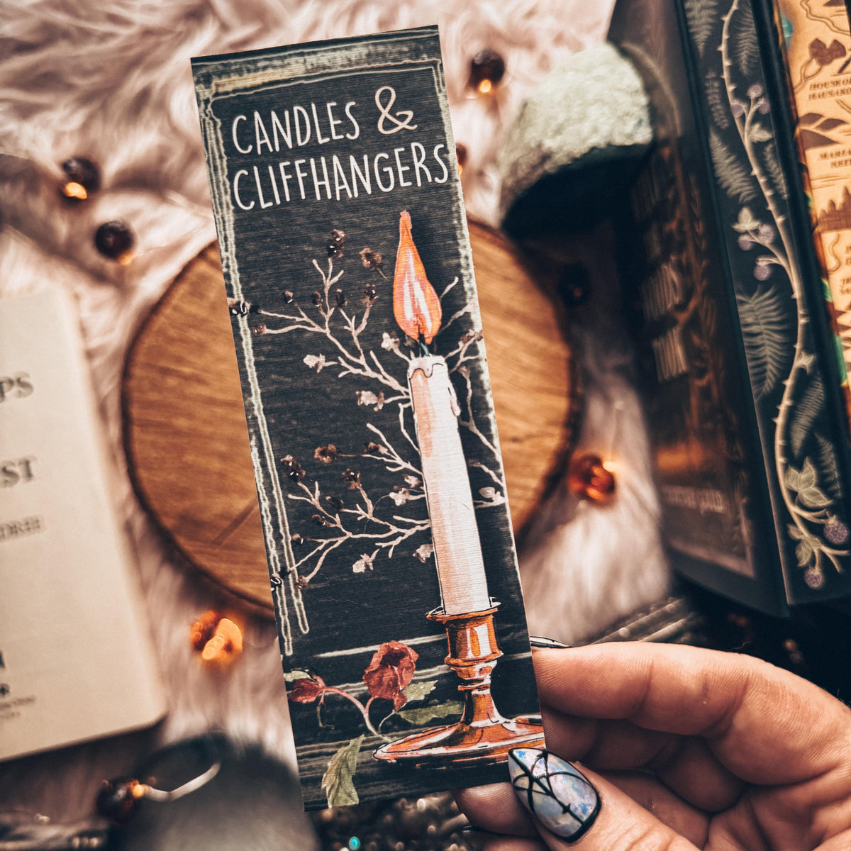 Fall Candle Watercolor Bookmark, Dark Academia Aesthetic Bookmark, Bookish Tropes for Spooky Season Reading, Autumn Gift for Bookworm