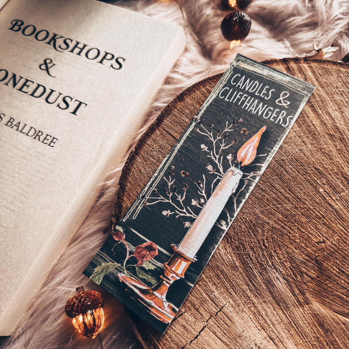 Fall Candle Watercolor Bookmark, Dark Academia Aesthetic Bookmark, Bookish Tropes for Spooky Season Reading, Autumn Gift for Bookworm