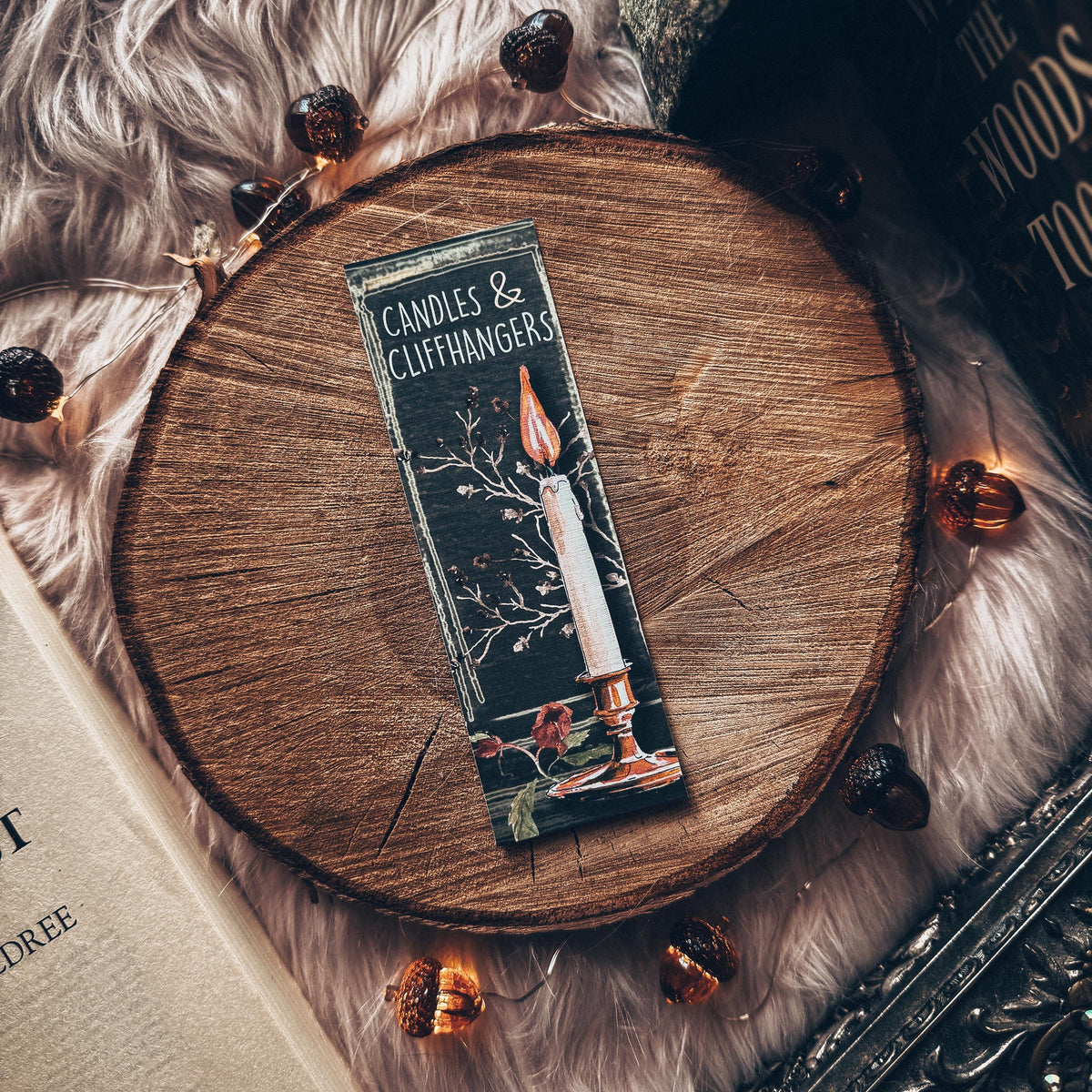 Fall Candle Watercolor Bookmark, Dark Academia Aesthetic Bookmark, Bookish Tropes for Spooky Season Reading, Autumn Gift for Bookworm