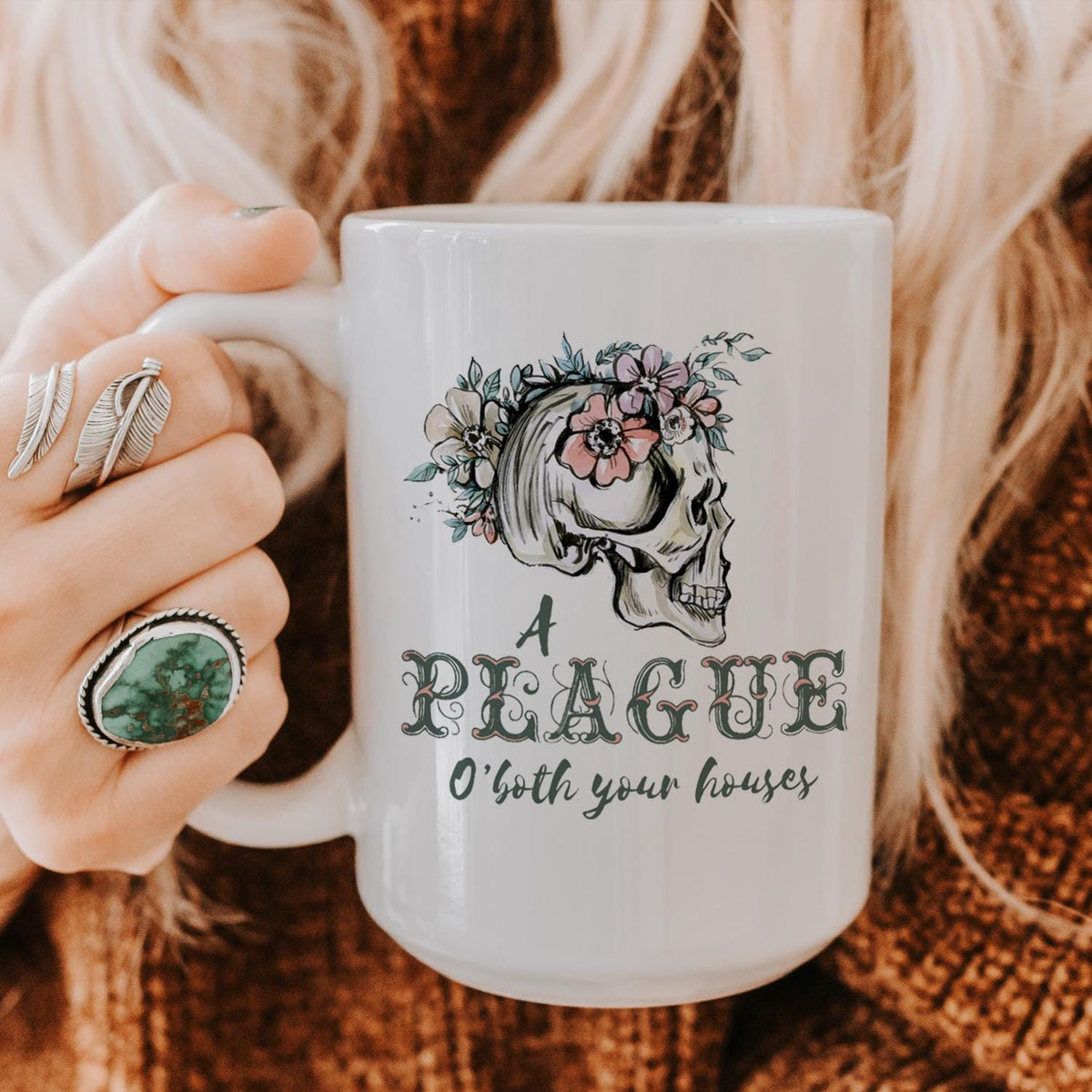 Shakespeare Romeo and Juliet Quote Mug, A Plague o Both Your Houses! Literary Themes Skull Mug, Gift for Book Lover, Theater Drama Teacher