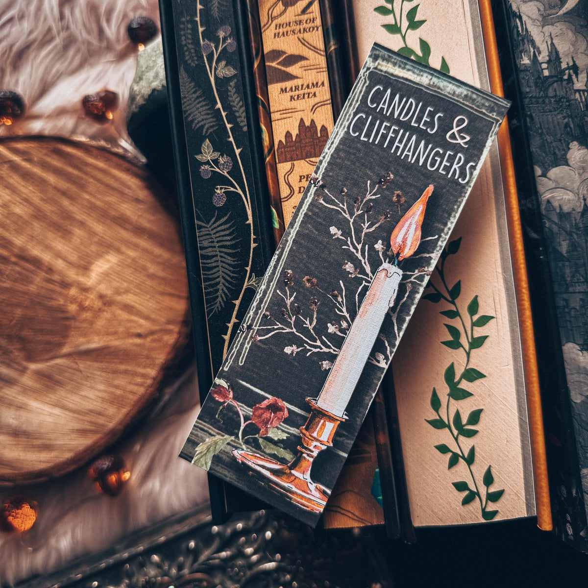 Fall Candle Watercolor Bookmark, Dark Academia Aesthetic Bookmark, Bookish Tropes for Spooky Season Reading, Autumn Gift for Bookworm