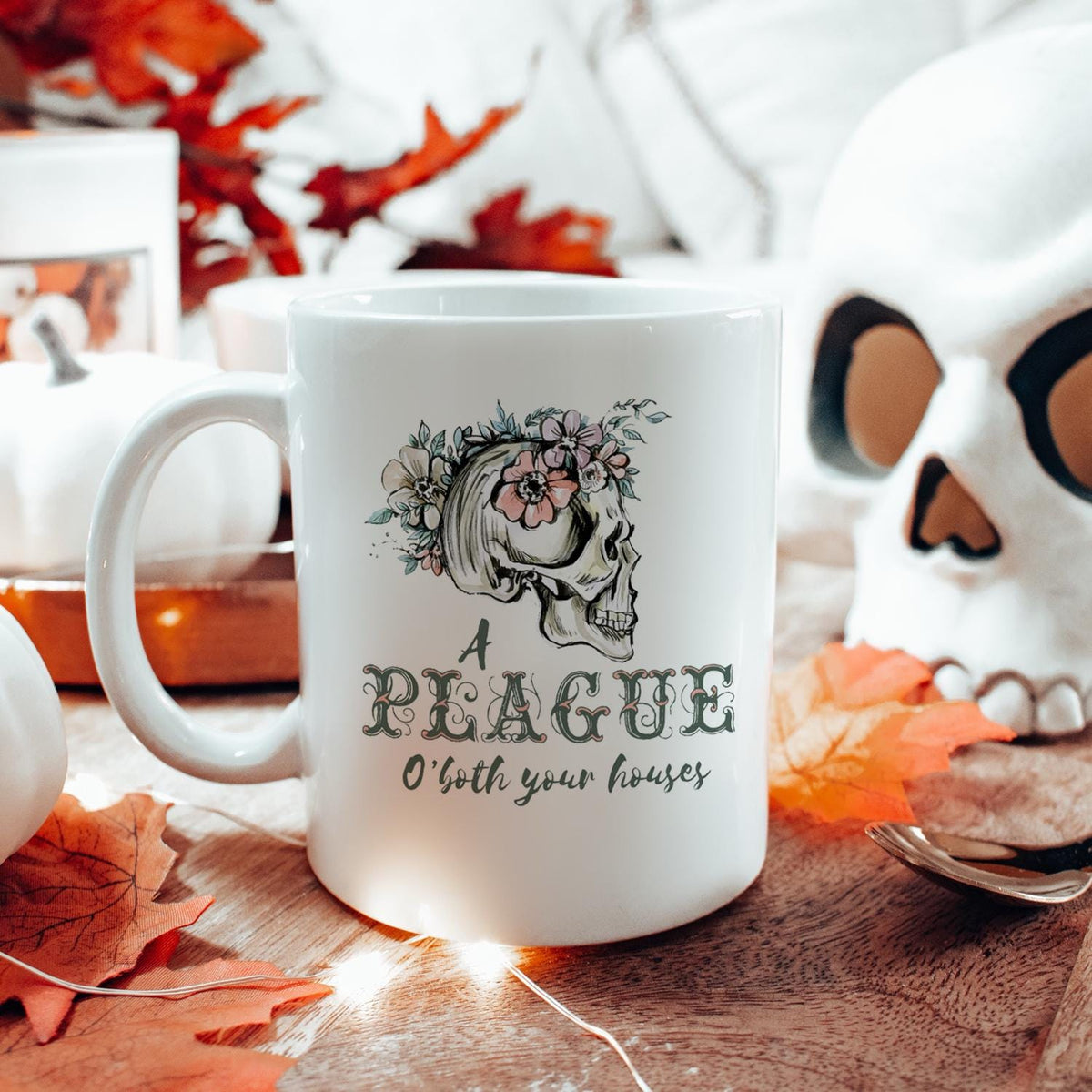 Shakespeare Romeo and Juliet Quote Mug, A Plague o Both Your Houses! Literary Themes Skull Mug, Gift for Book Lover, Theater Drama Teacher
