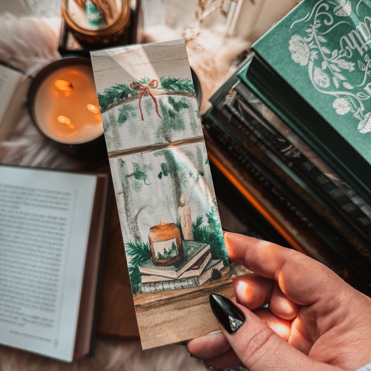 Cozy Christmas Watercolor Bookmark, Holiday Books Reader Handmade Bookmark Set