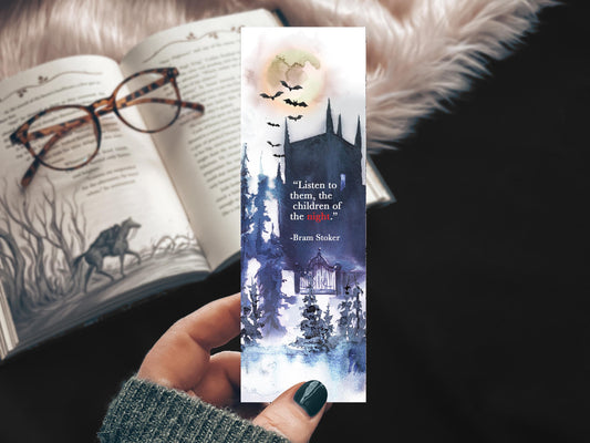 Dracula Watercolor Quote Bookmark, Vampire Romance Classic Literature Book Lover Gift, Card Stock Handmade Bookmarks