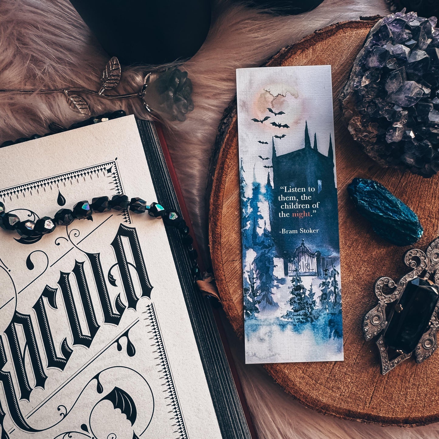 Dracula Watercolor Quote Bookmark, Vampire Romance Classic Literature Book Lover Gift, Card Stock Handmade Bookmarks
