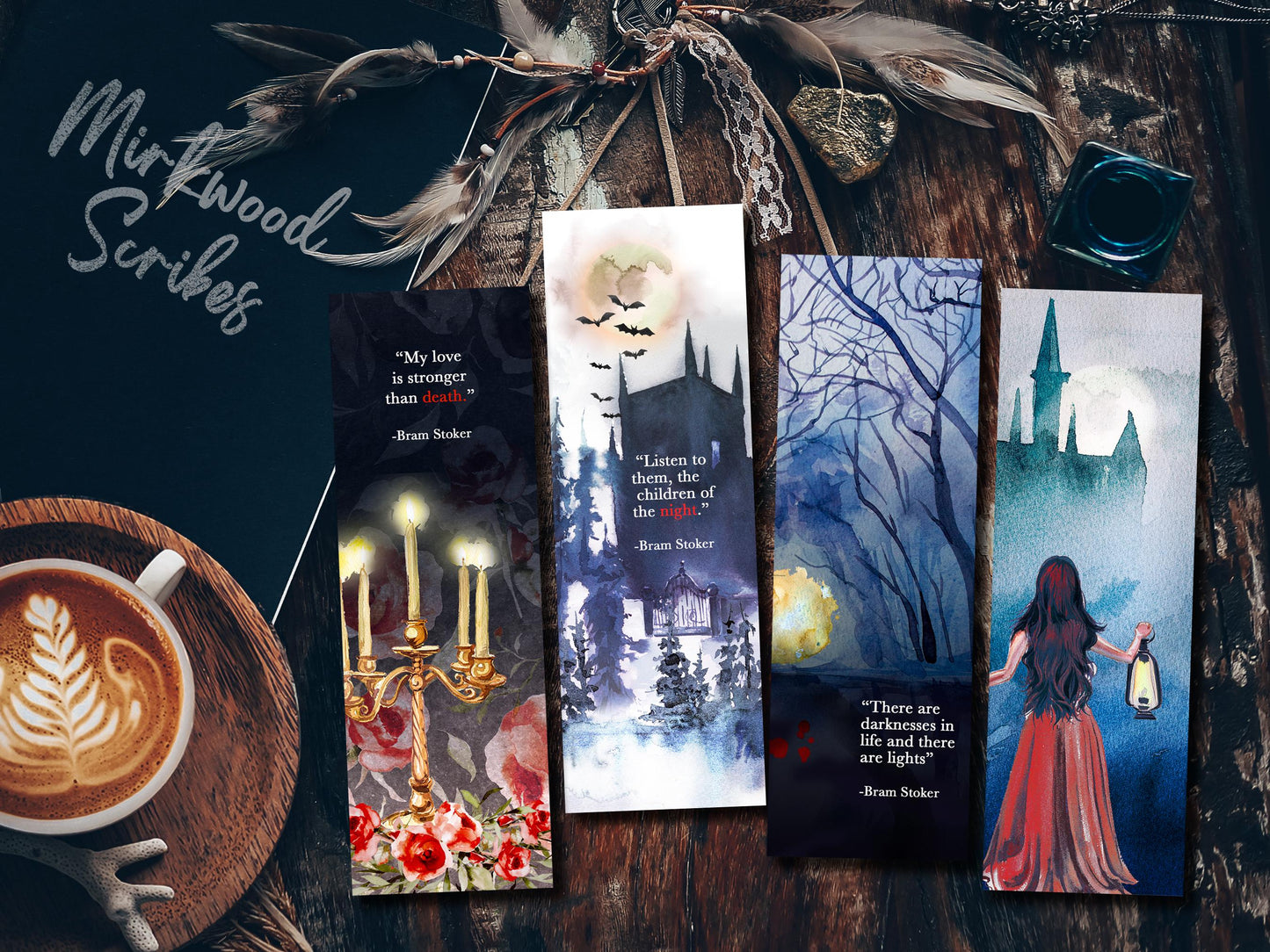 Gothic Castle Bookmark, Handmade Vampire Romance Female Main Character Book Lover Gift, Dracula Themed Print