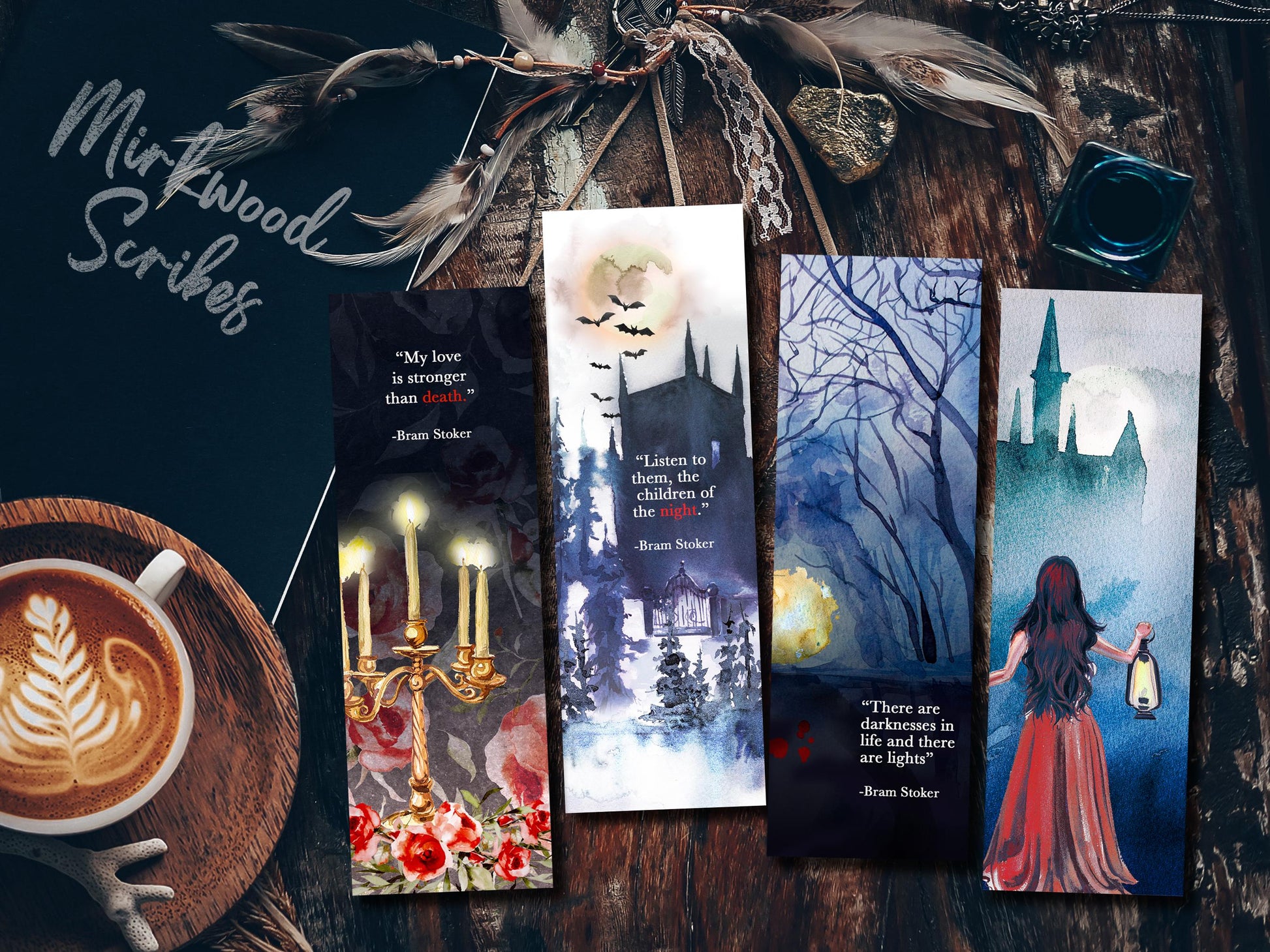 Gothic Castle Bookmark, Handmade Vampire Romance Female Main Character Book Lover Gift, Dracula Themed Print