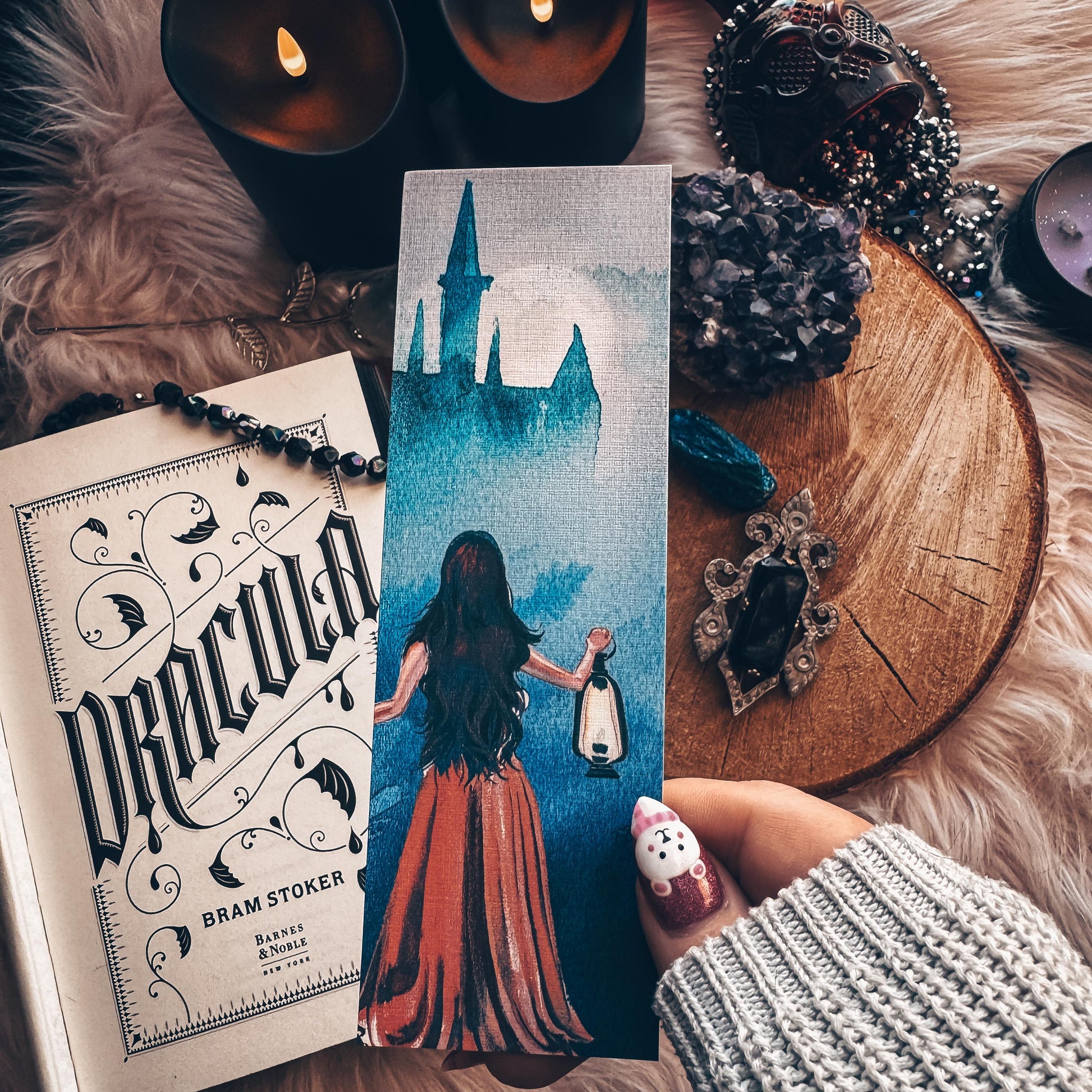 Gothic Castle Bookmark, Handmade Vampire Romance Female Main Character Book Lover Gift, Dracula Themed Print