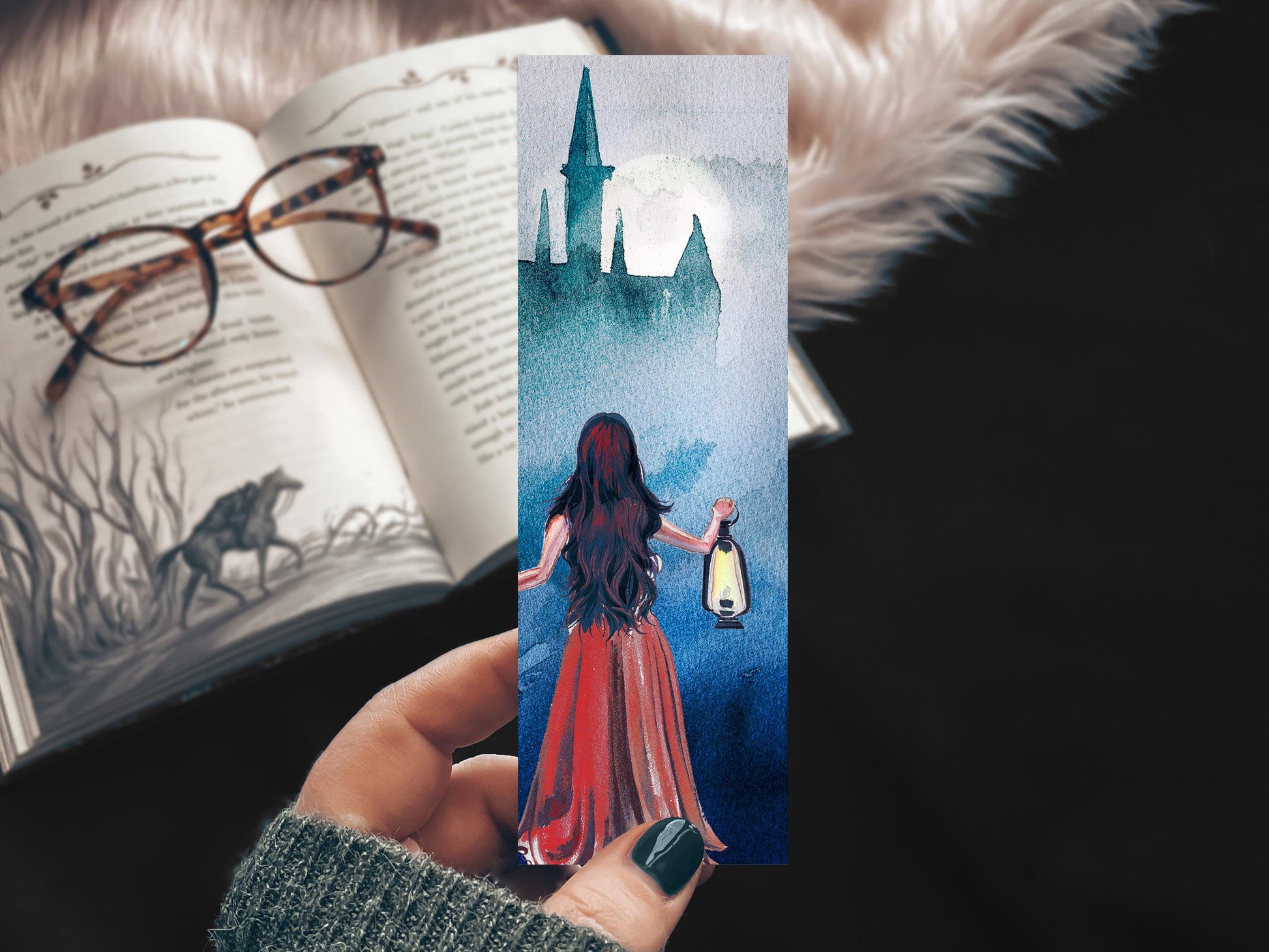 Gothic Castle Bookmark, Handmade Vampire Romance Female Main Character Book Lover Gift, Dracula Themed Print