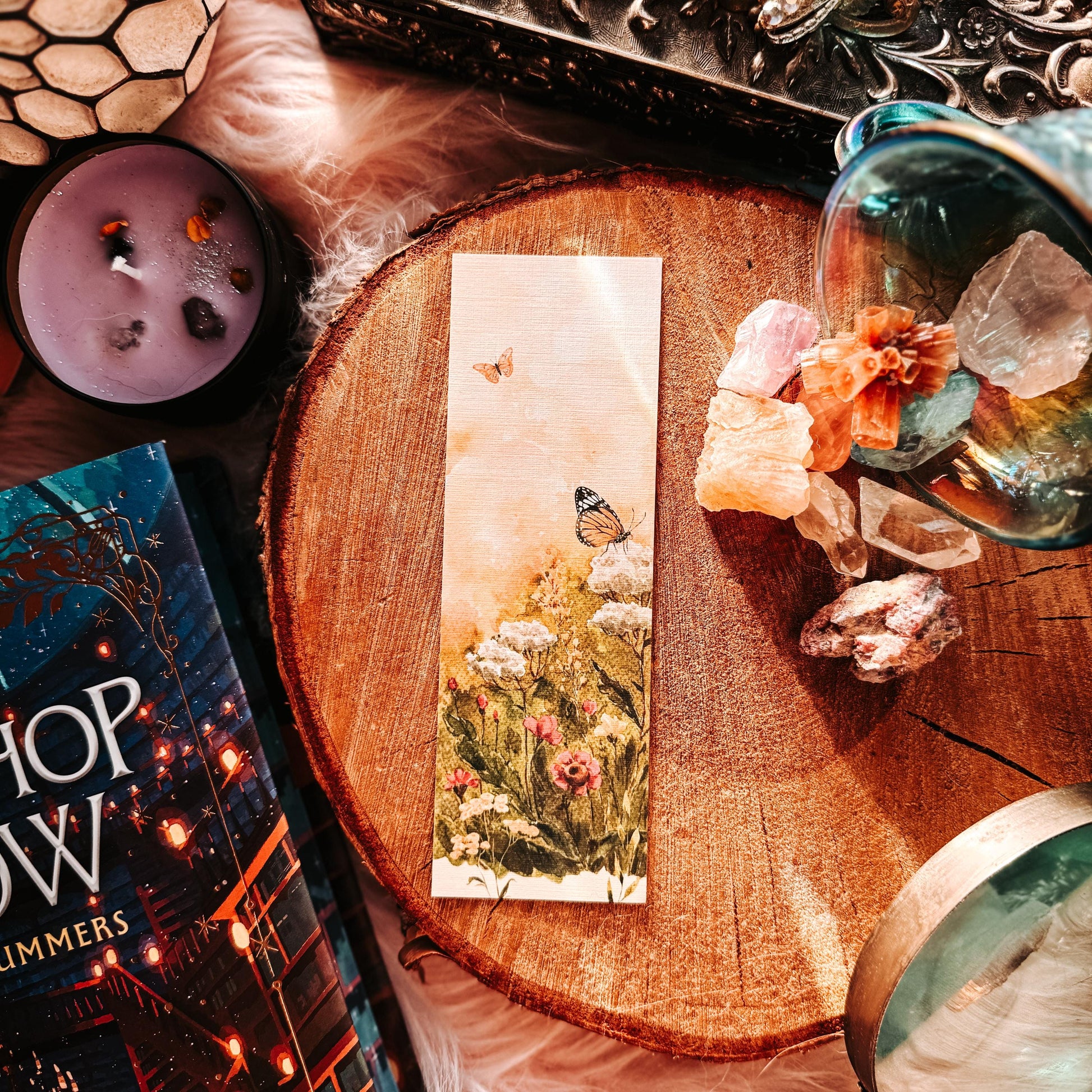 Watercolor Butterfly Meadow Bookmark, Monarch Art Illustration Handmade Spring Bookmarks