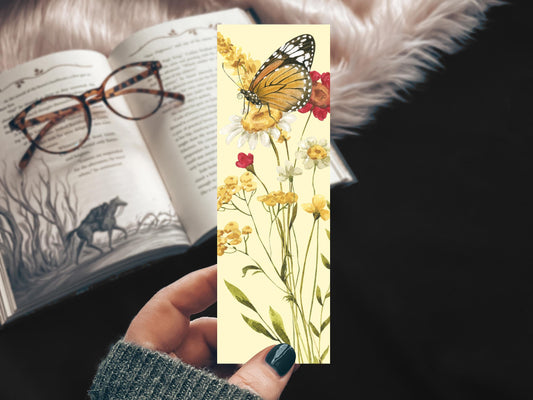 Monarch Butterfly Watercolor Bookmark Wildflowers Illustration, Botanical Bookmark Gift for Spring