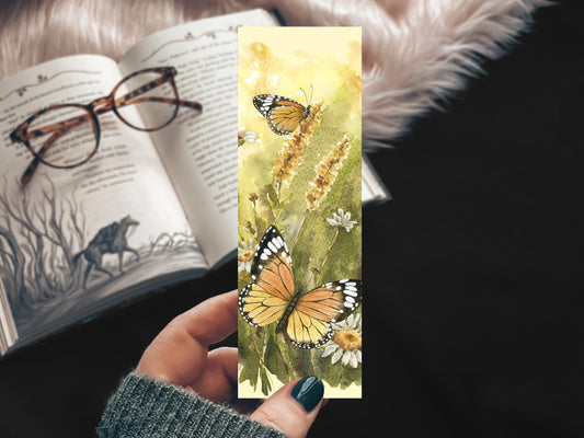 Floral Meadow Monarch Butterfly Handmade Bookmark, Cottagecore Spring Bookmark