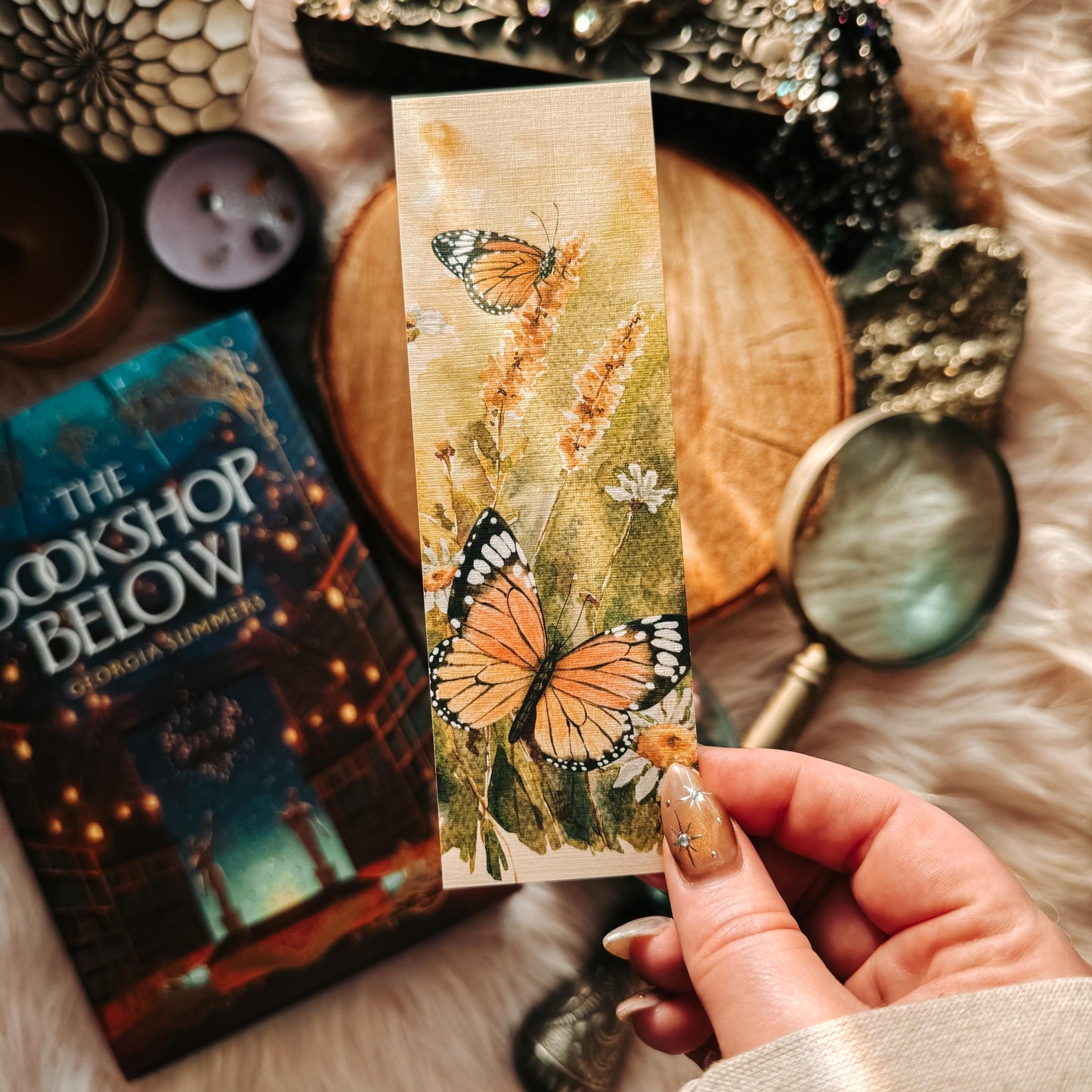 Floral Meadow Monarch Butterfly Handmade Bookmark, Cottagecore Spring Bookmark
