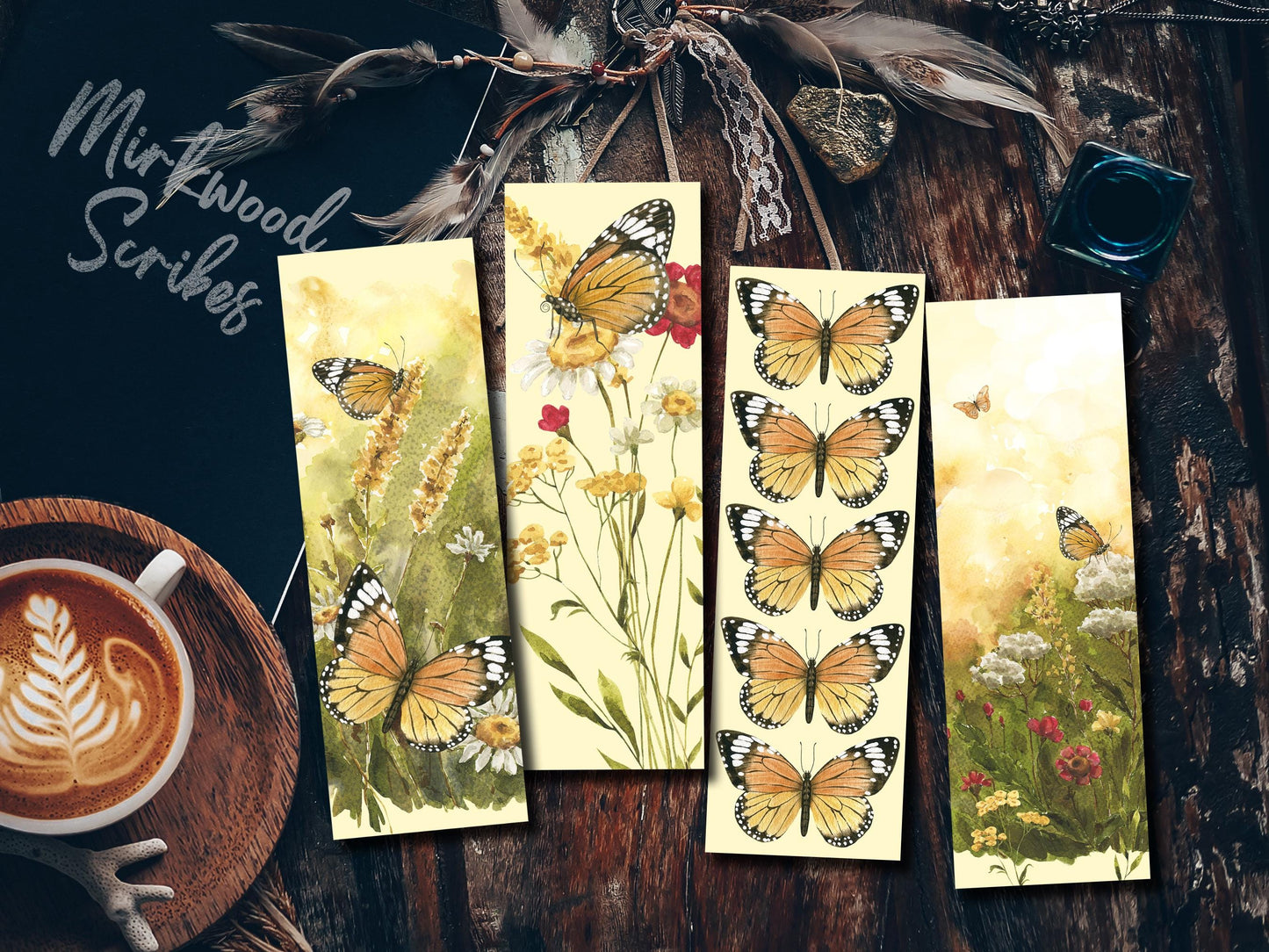 Printable Monarch Butterfly Bookmarks Set, Watercolor Butterfly Bookmark Digital Download Nature Illustration