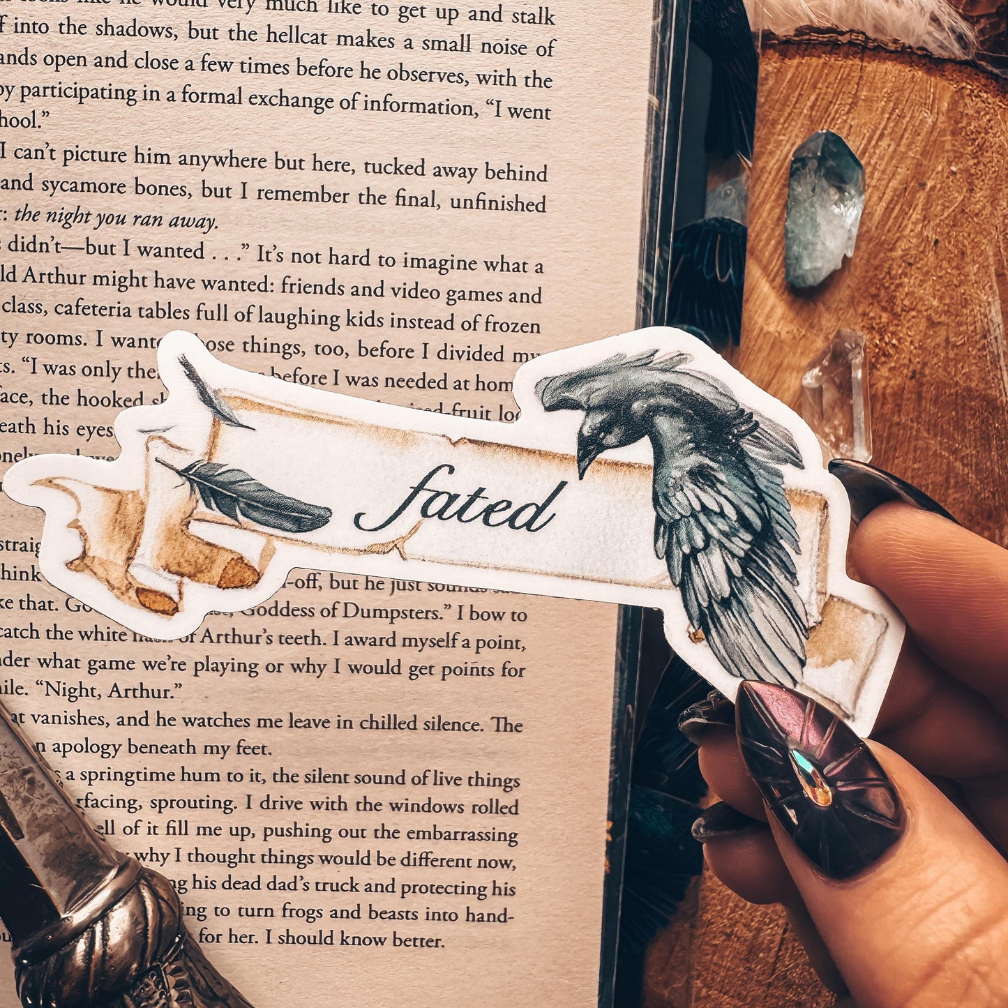 Fated Romantasy Watercolor Raven Sticker, Vinyl Scroll Literary Laptop Decal, Classic Bookish Sticker for Kindle or Water Bottle