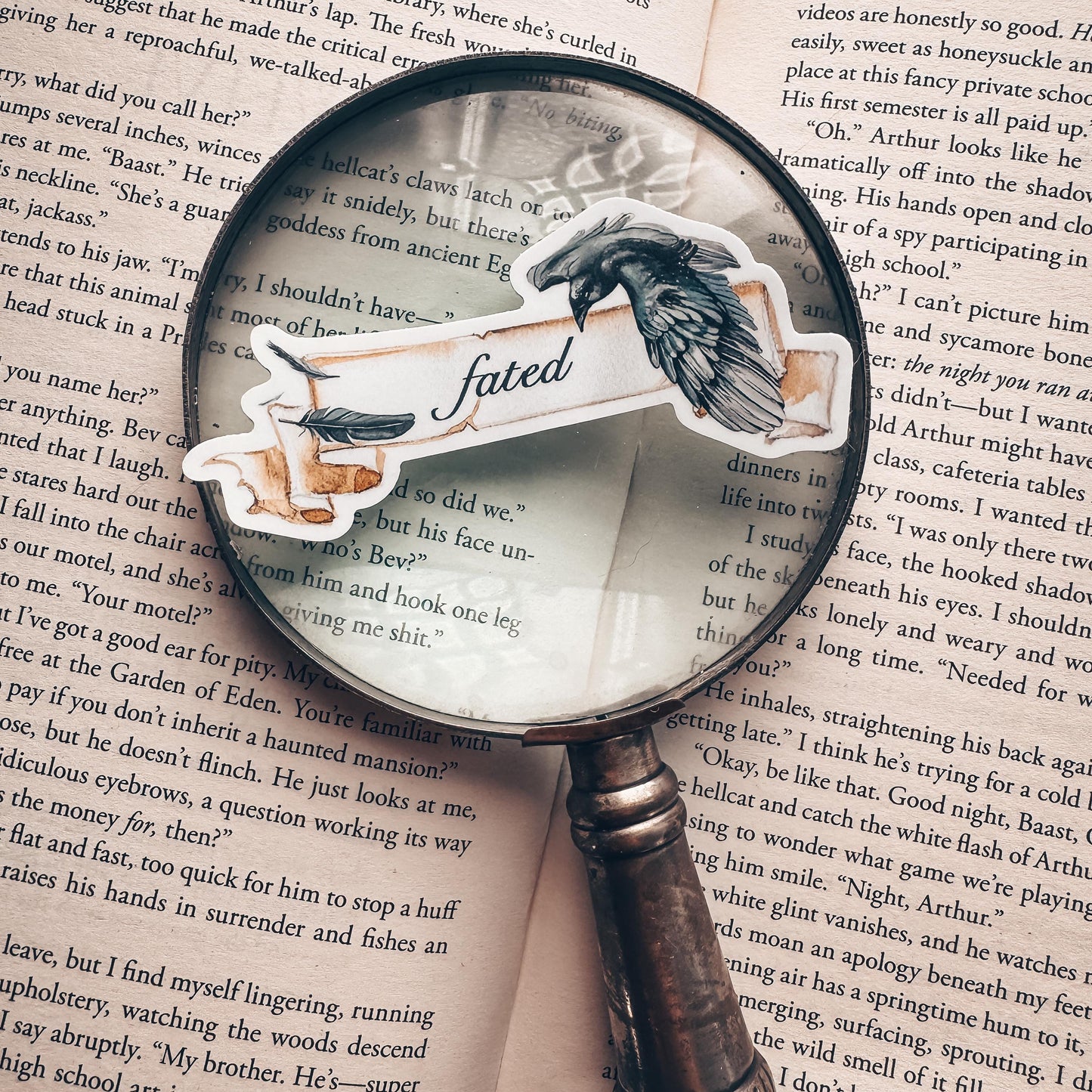 Fated Romantasy Watercolor Raven Sticker, Vinyl Scroll Literary Laptop Decal, Classic Bookish Sticker for Kindle or Water Bottle