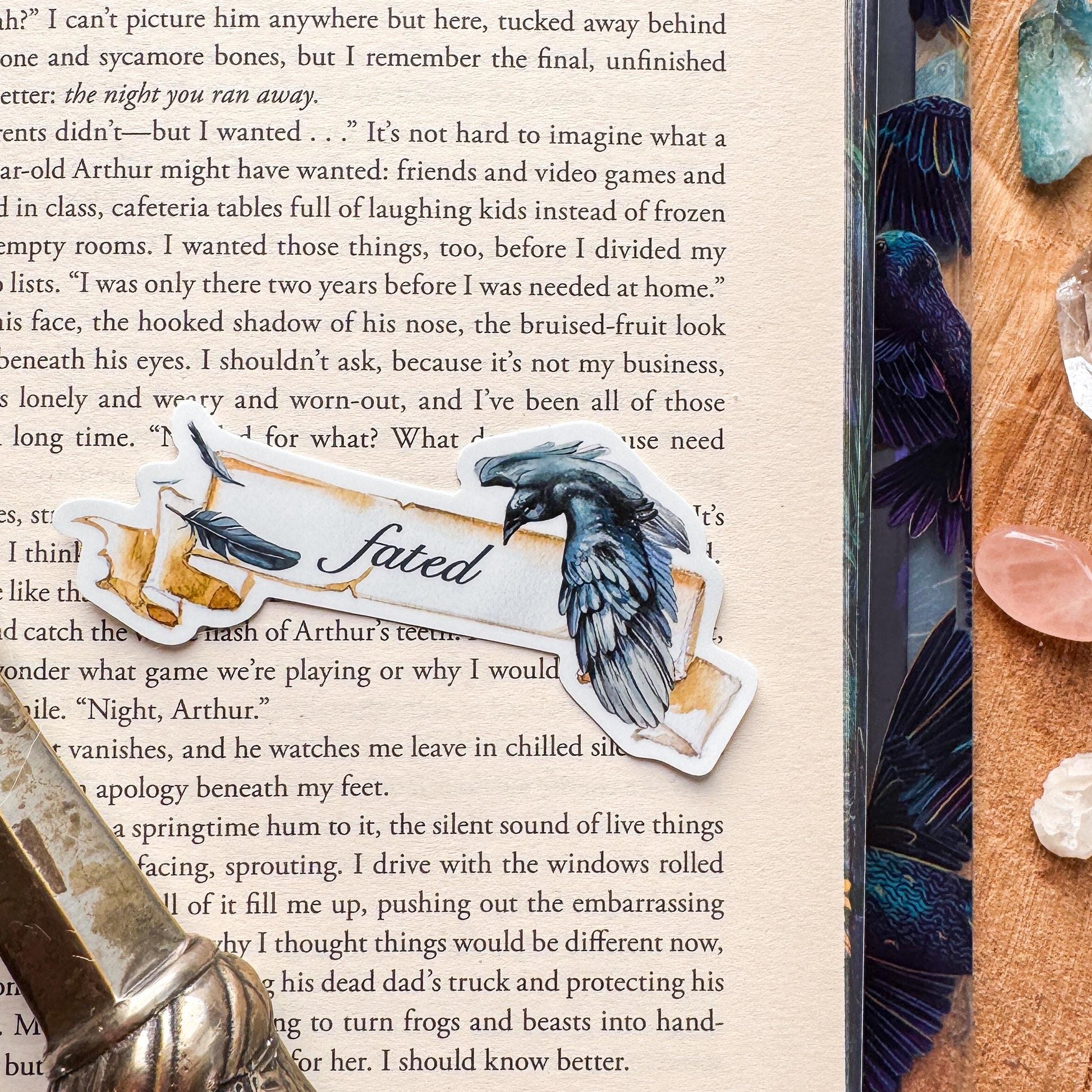 Fated Romantasy Watercolor Raven Sticker, Vinyl Scroll Literary Laptop Decal, Classic Bookish Sticker for Kindle or Water Bottle