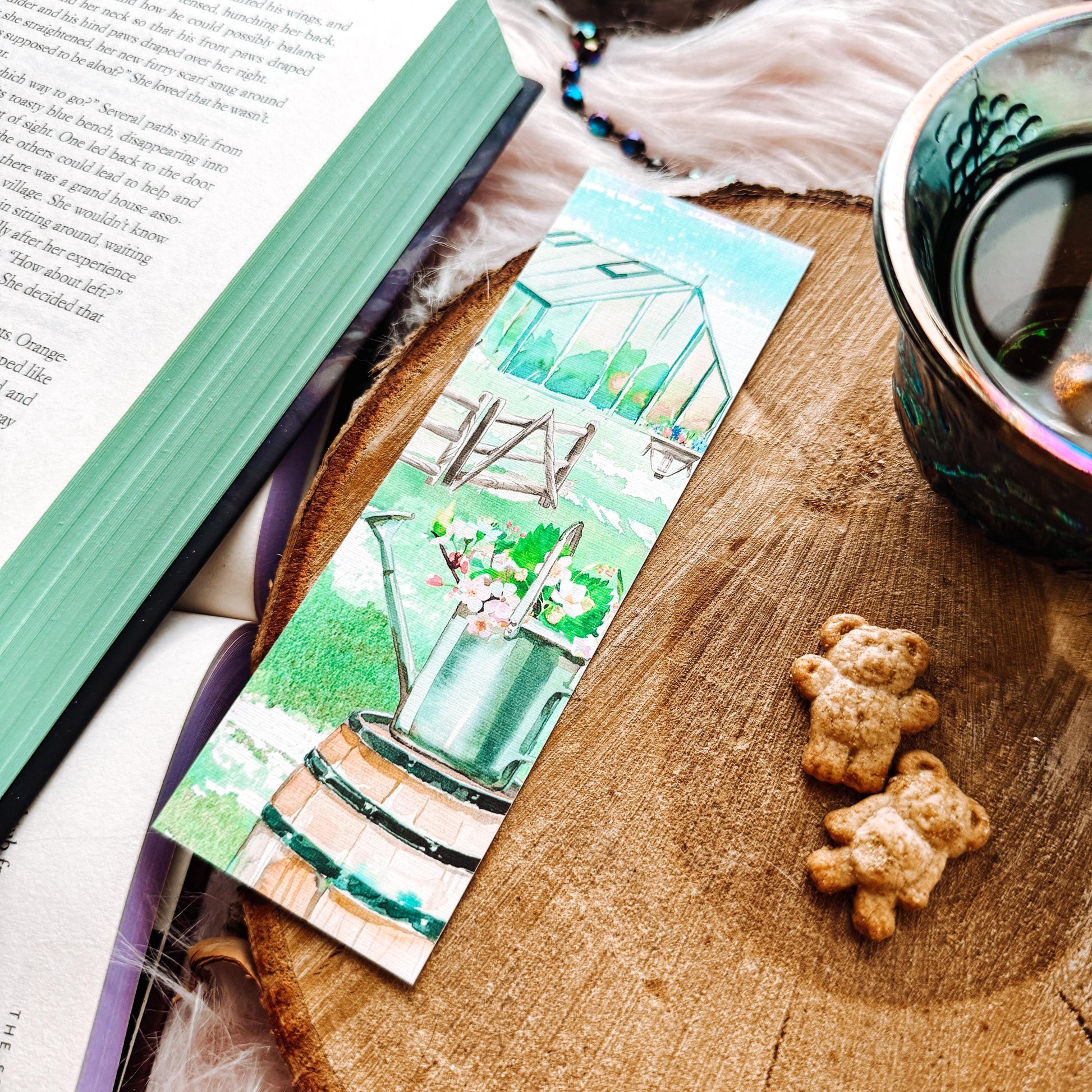Spring Gardening Handmade Watercolor Bookmark, Greenhouse and Flowers Gift for Bookish Mothers Day