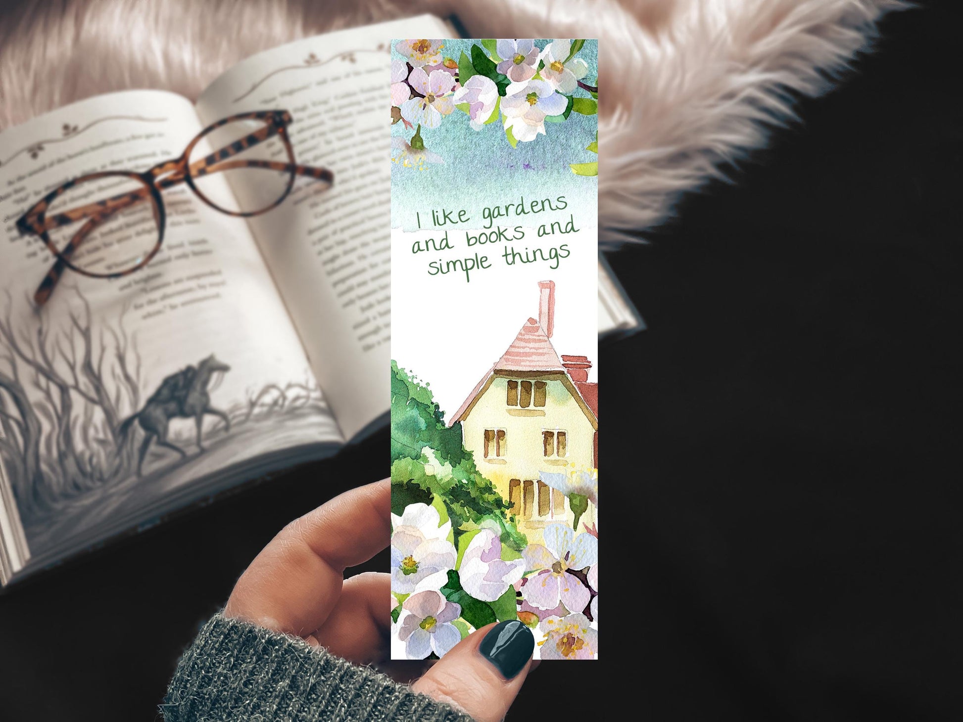 Handmade Watercolor Bookmark, Floral Cottage Garden Art, Reader Gift