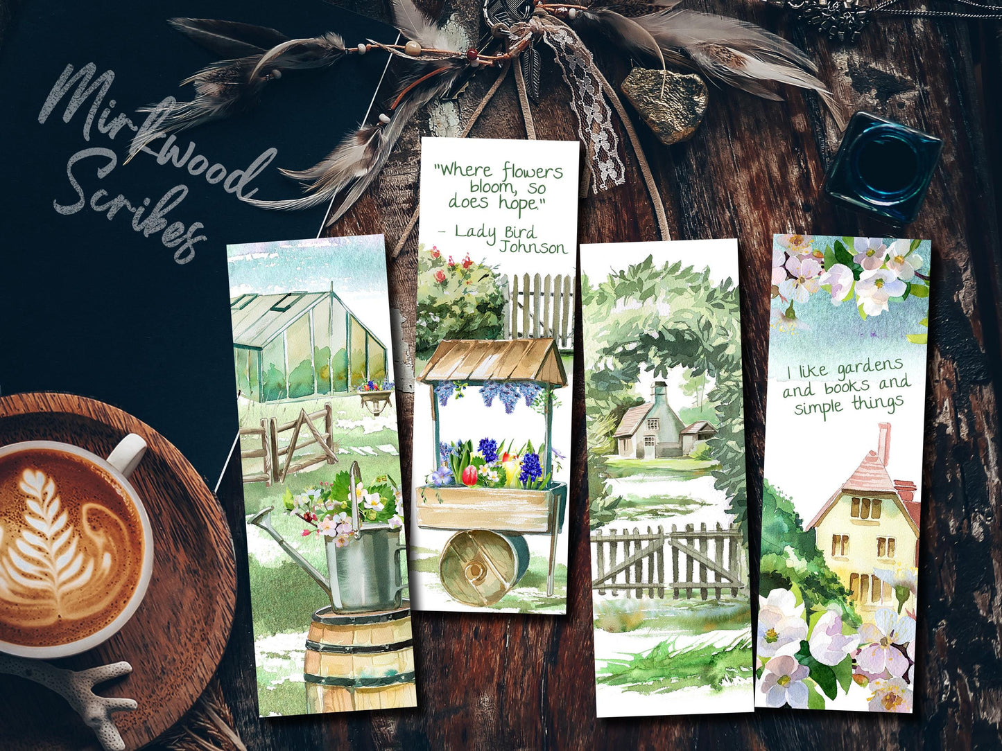 Spring Garden Printable Bookmark Set, Instant Download Print at Home Bookmarks, Cottagecore Floral Bookish Prints