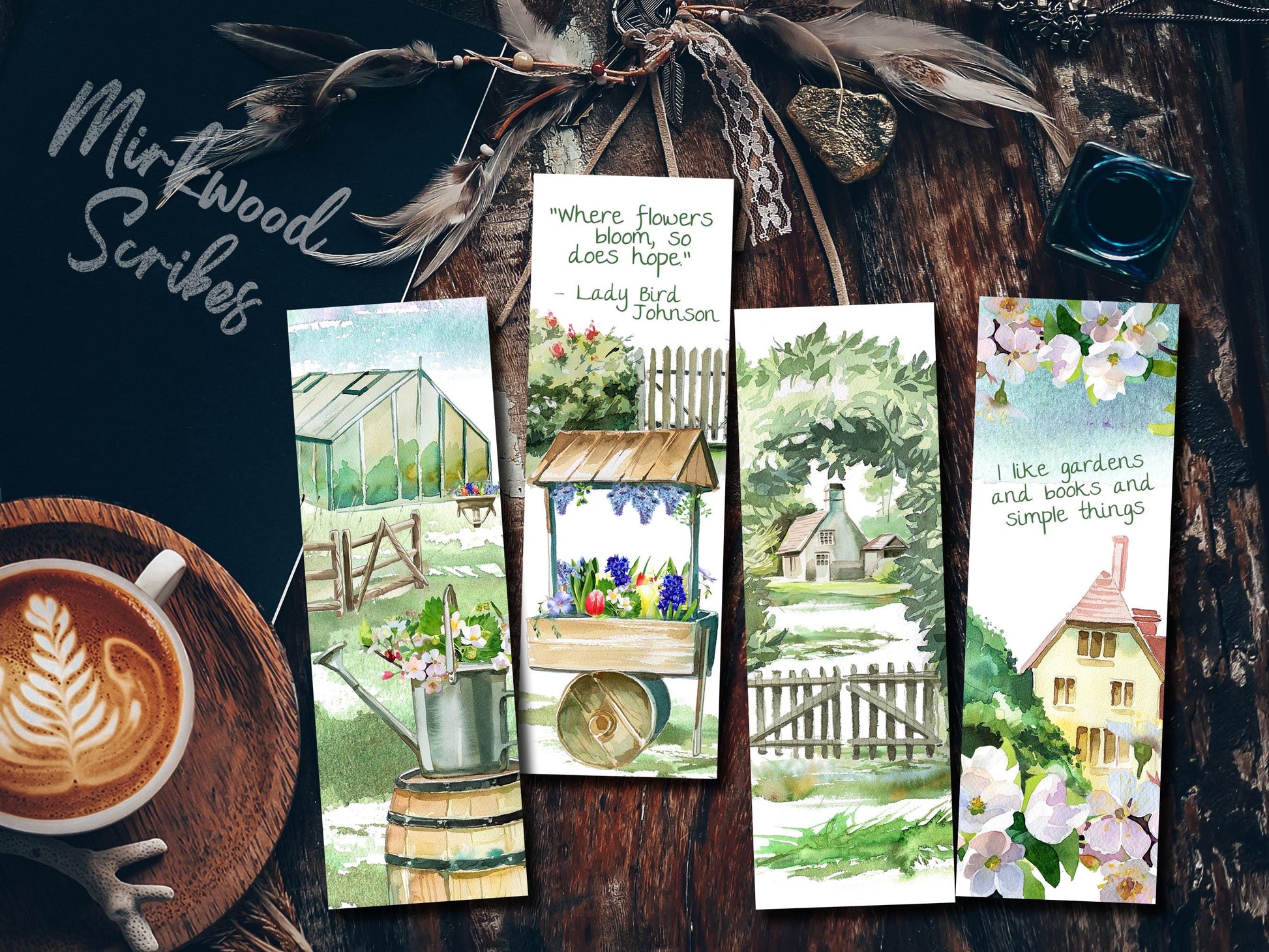 Spring Garden Printable Bookmark Set, Instant Download Print at Home Bookmarks, Cottagecore Floral Bookish Prints