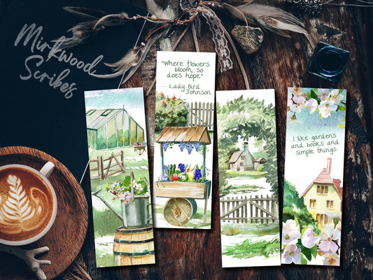 Spring Garden Printable Bookmark Set, Instant Download Print at Home Bookmarks, Cottagecore Floral Bookish Prints