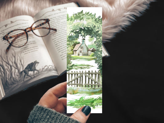 Secret Garden Cottage Handmade Watercolor Bookmark, Spring Gardening Reader Slow Living Gift for Mom