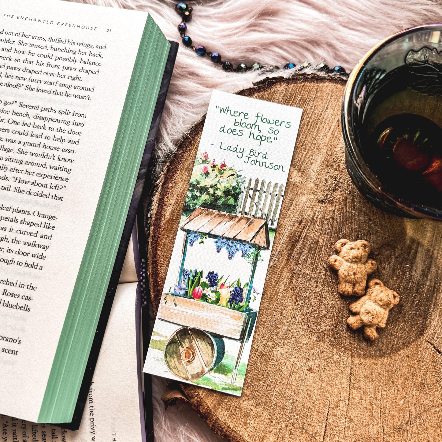 Lady Bird Johnson Quote Bookmark, Watercolor Handmade Floral Bookmark, Garden Lover Gift for Hope