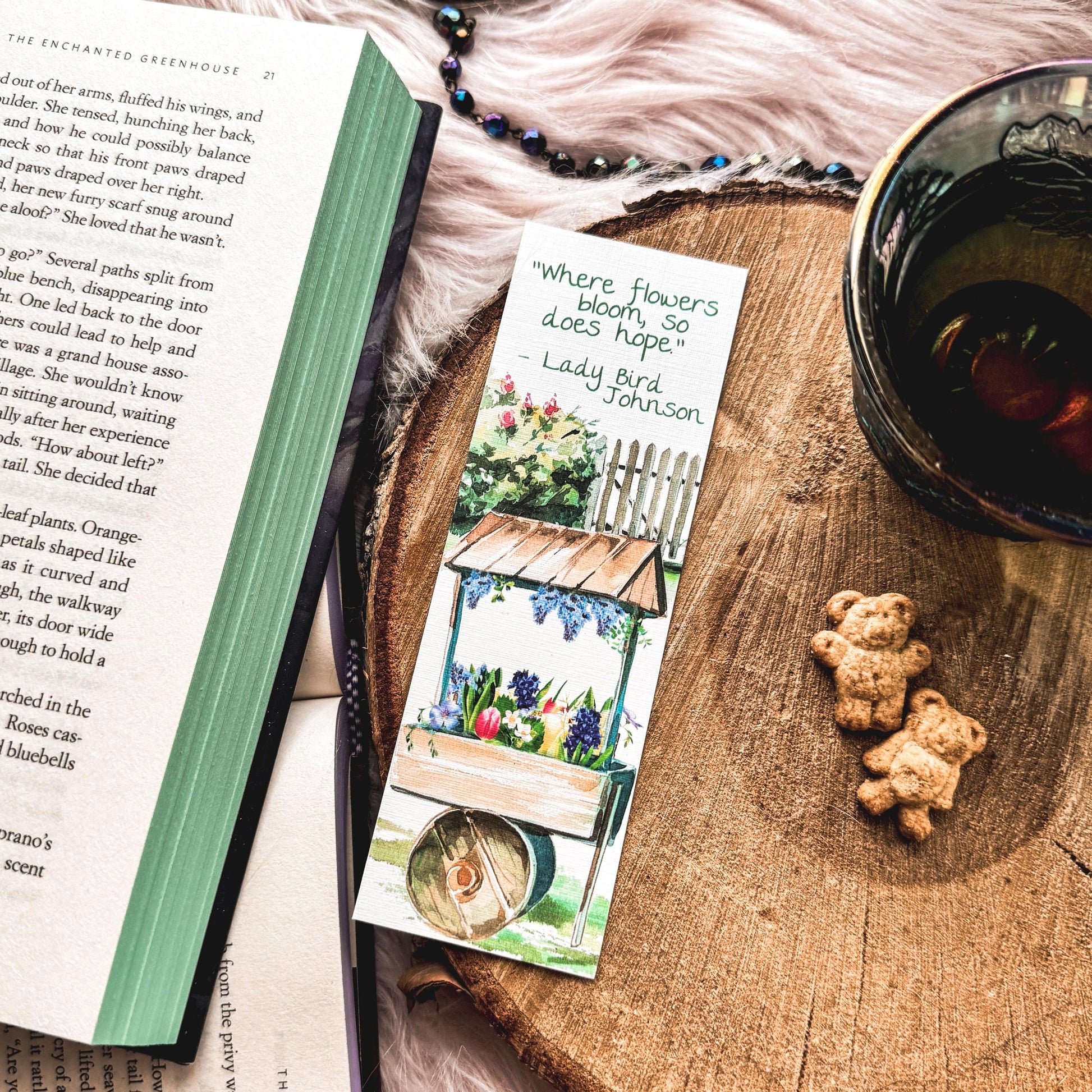 Lady Bird Johnson Quote Bookmark, Watercolor Handmade Floral Bookmark, Garden Lover Gift for Hope