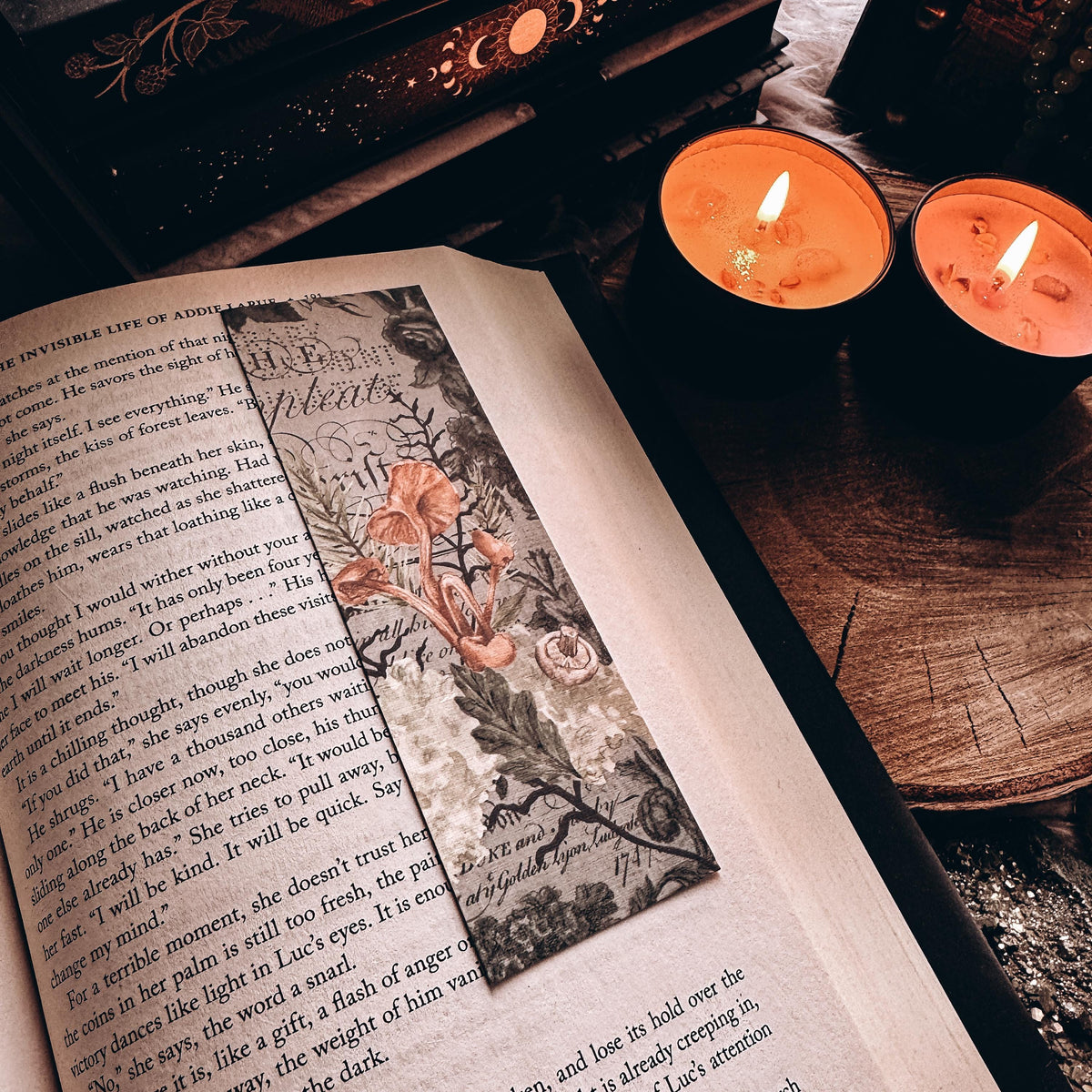 Watercolor Mushroom Bookmark, Handmade Dark Cottagecore Botanical Gift for Reader, Gothic Witchy Herbalist Gift
