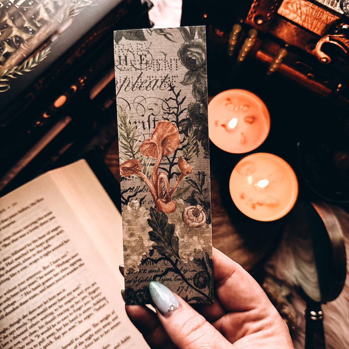 Watercolor Mushroom Bookmark, Handmade Dark Cottagecore Botanical Gift for Reader, Gothic Witchy Herbalist Gift