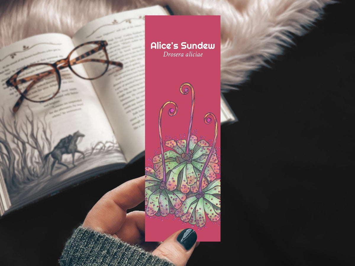 Carnivorous Plant Handmade Bookmark, Alice's Sundew Watercolor Gift for Reader, Exotic Plant Parent Set of Bookmarks